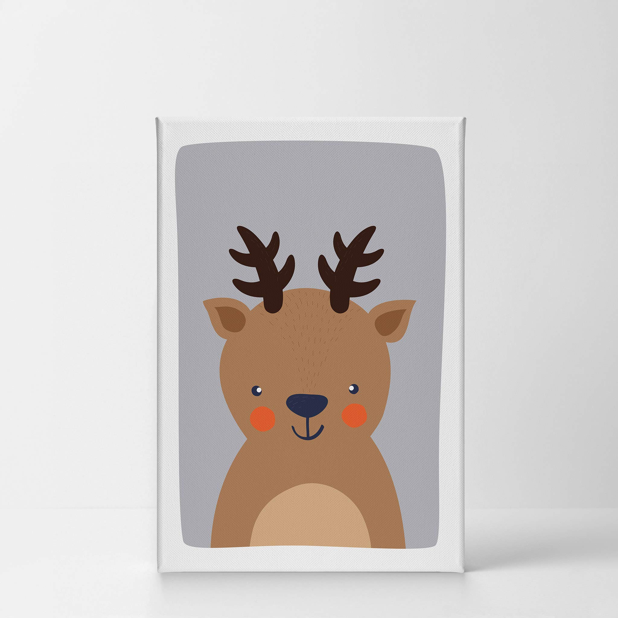 Cute Deer Blue Background Canvas Print - Kids Room Decor, Nursery Wall Art, Ready to Hang (28x19 Inches) | Made in USA | Perfect for Baby Shower Gifts & Children's Bedroom Decoration