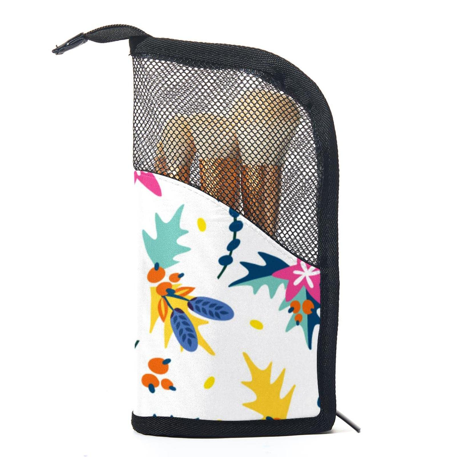12-Piece Makeup Brush Organizer Bag with Colorful Christmas Flower Design - Portable Travel Cosmetic Brush Holder Case for Home, Travel & Professional Use