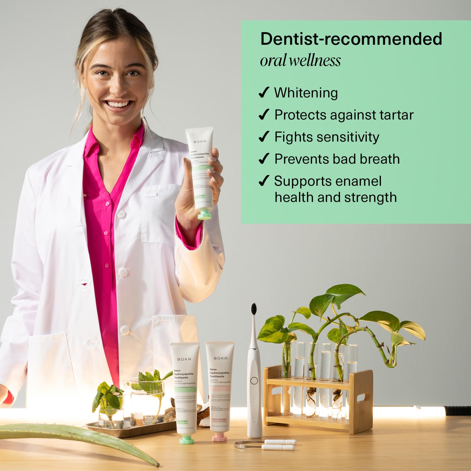 Boka Fluoride Free Toothpaste with Nano Hydroxyapatite - Remineralizing Toothpaste for Sensitive Teeth & Whitening - Dentist Recommended for Adults & Kids - Natural Ela Mint & Coco Ginger Flavor - 4oz (Pack of 2) - Perfect for Daily Oral Care & Enamel Repair