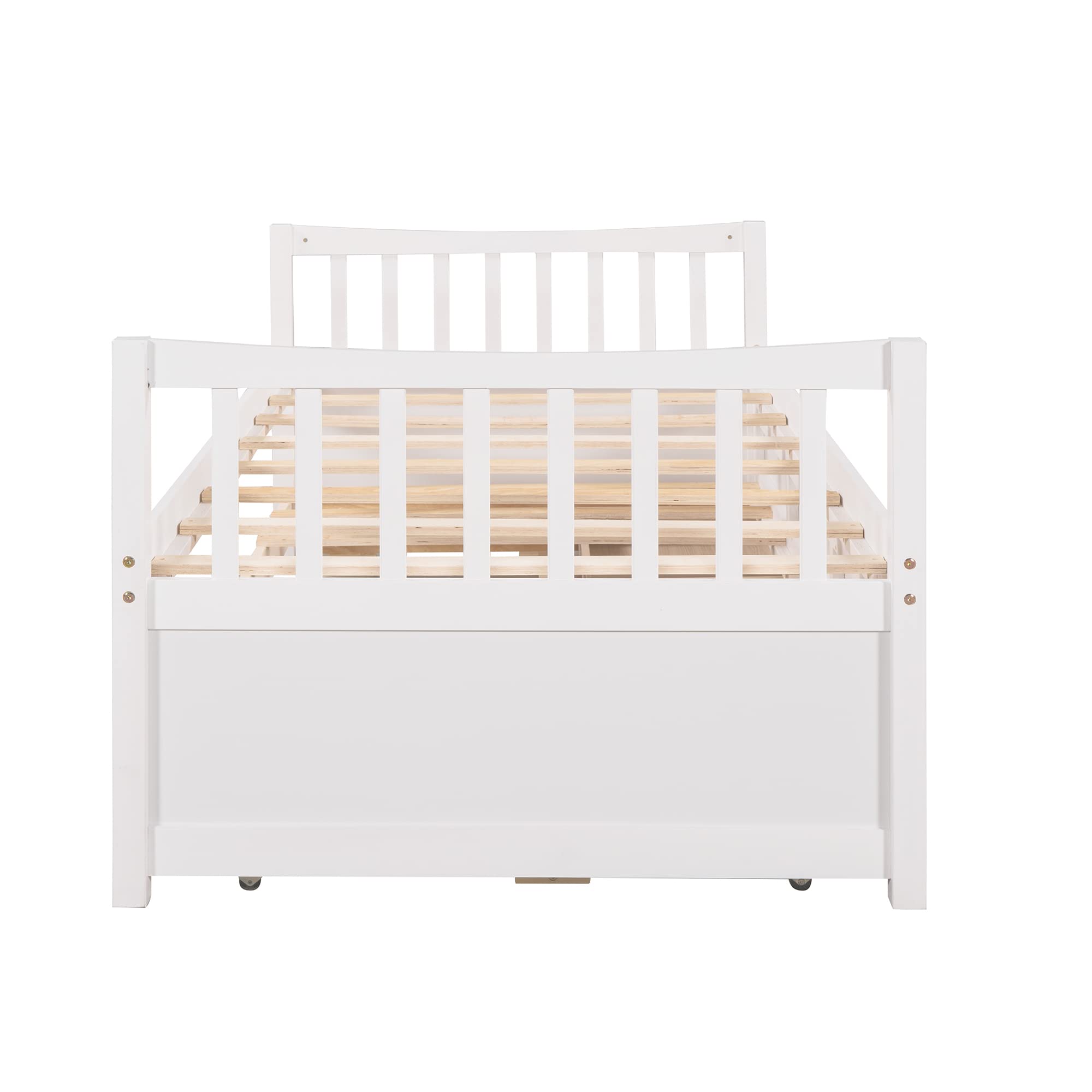 **White Twin Captain's Bed with Trundle & 3 Storage Drawers - Wood Platform Bed Frame with Headboard & Footboard for Kids, Teens & Adults - No Box Spring Needed, Easy Assembly - Perfect for Small Spaces, Guest Rooms & Dormitories**
