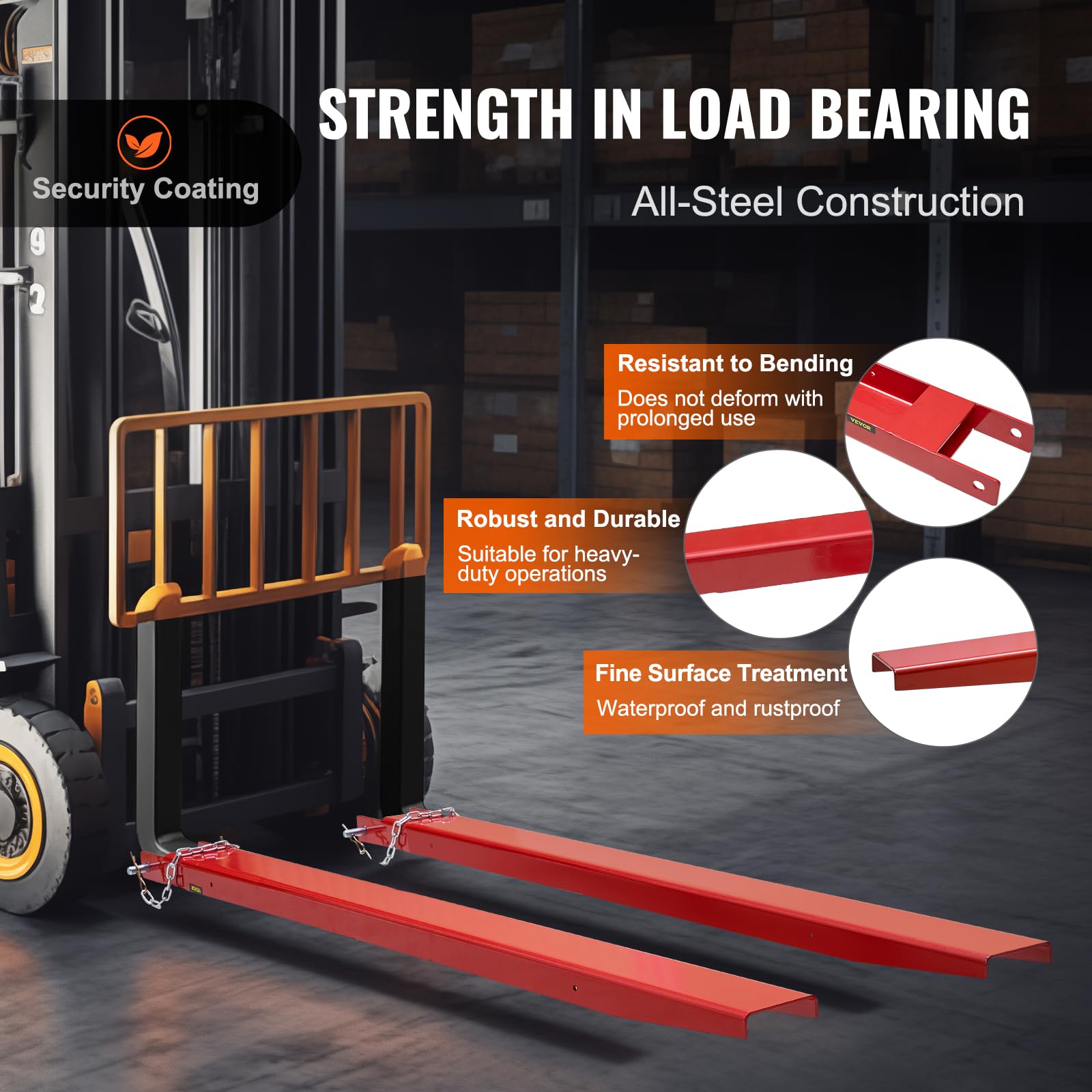 VEVOR 72 Inch Heavy Duty Forklift Extensions - 4.5 Inch Width Fork Extender with Pins for Forklift Trucks | Ideal for Warehouse, Construction & Industrial Material Handling