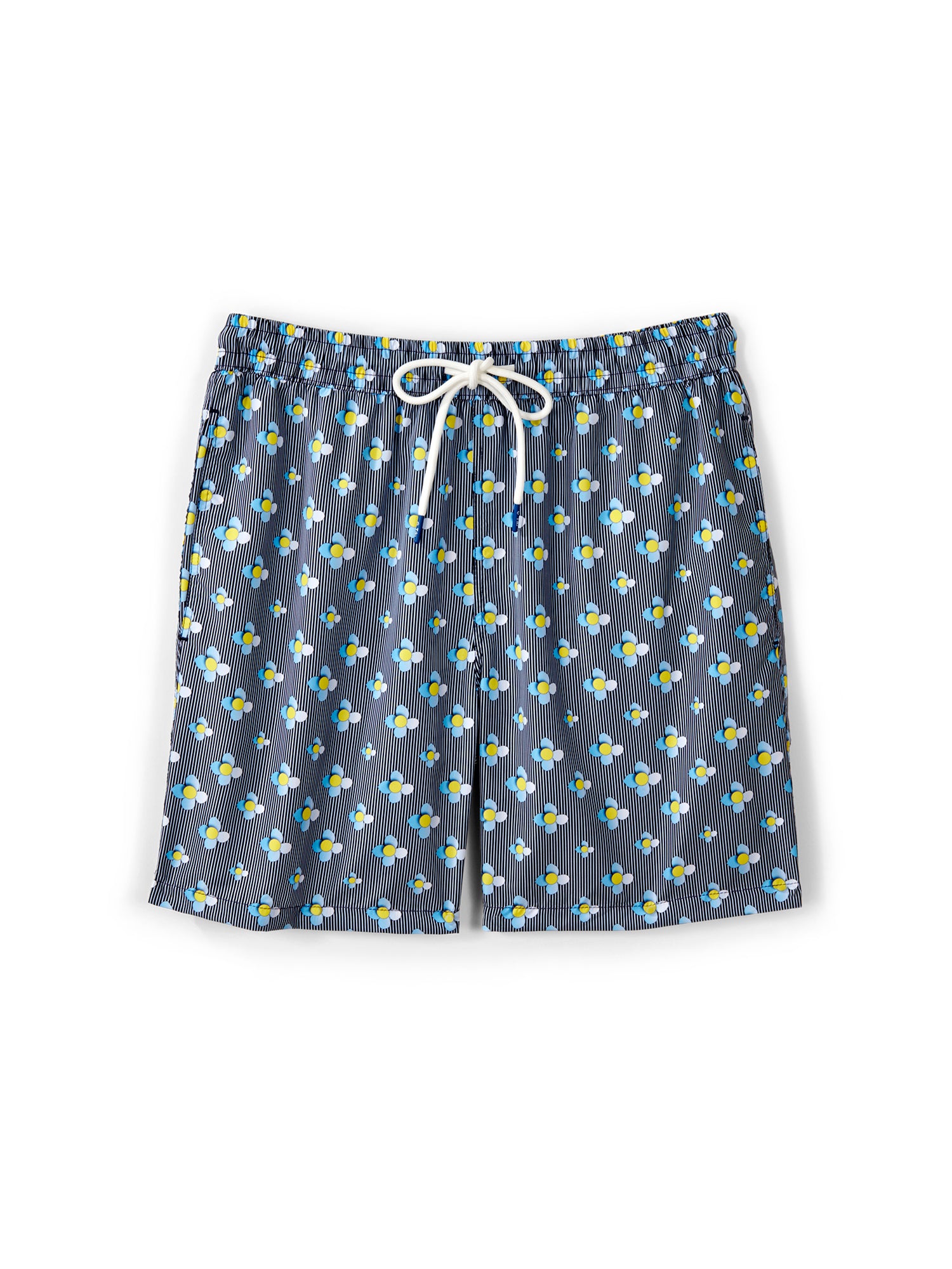 Stripe Flower Ibiza Swim Shorts for Men - Quick Dry Beach Swim Trunks with Pockets - Perfect for Swimming, Surfing, and Summer Vacations