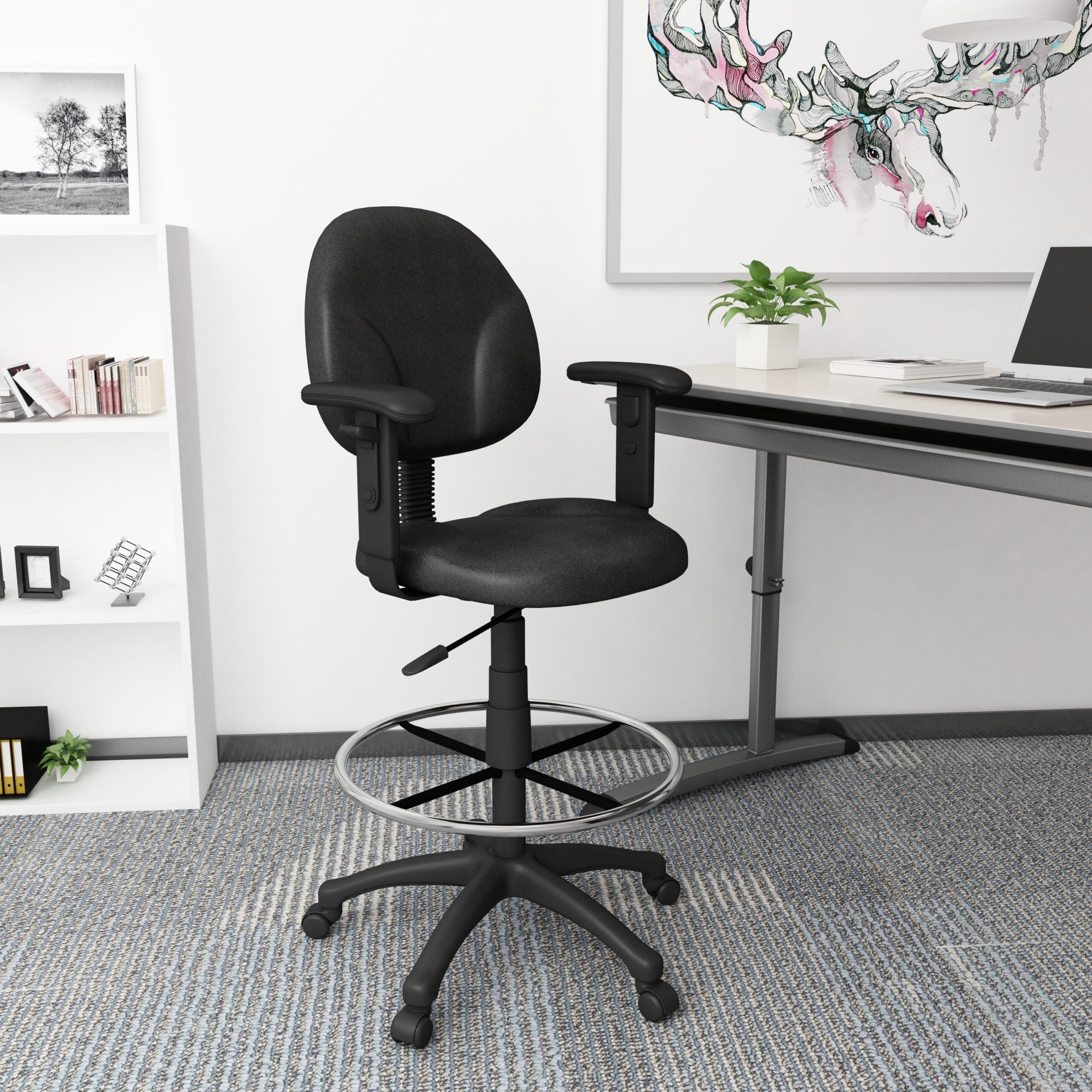 Ergonomic Adjustable Fabric Drafting Stool with Footrest - Perfect for Architects, Artists & Tattoo Studios - Comfortable Seating for Long Work Sessions