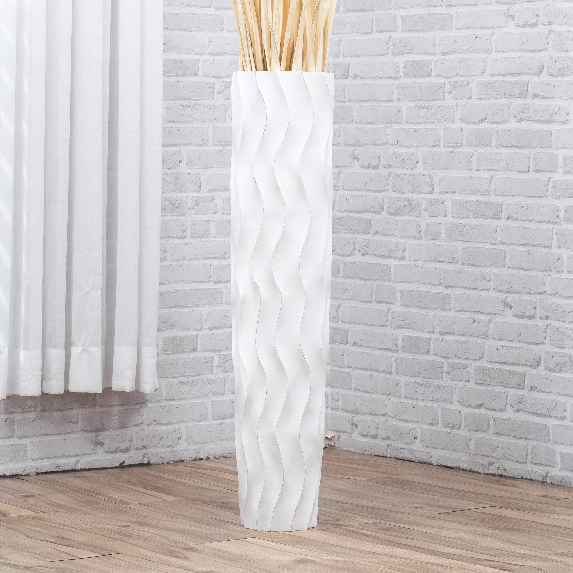 Leewadee 36 Inch Large White Wooden Floor Vase - Farmhouse Decor for Flowers, Fake Plants & Pampas Grass - Perfect for Living Room, Bedroom & Entryway Decor