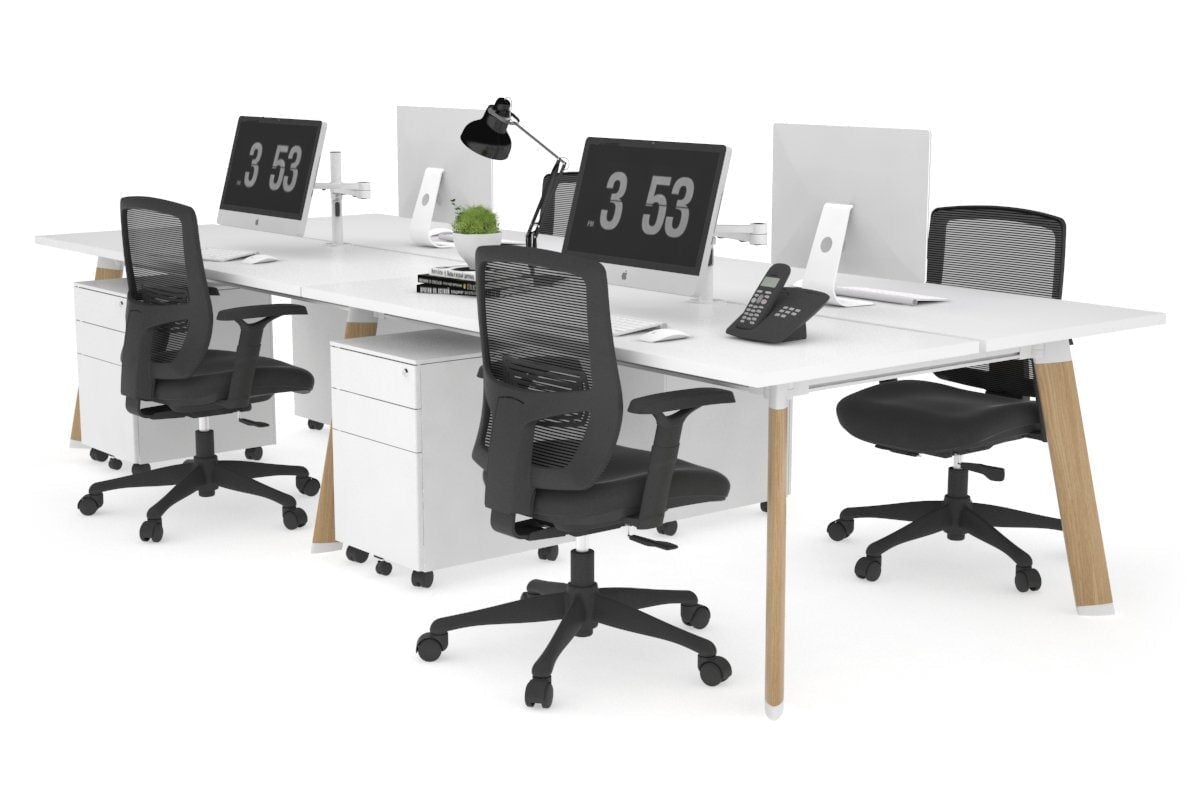 4-Person Workstation with Wood Imprint Frame - 1800L x 700W Office Desk for Team Collaboration & Productivity | Perfect for Open Office Spaces & Coworking Environments
