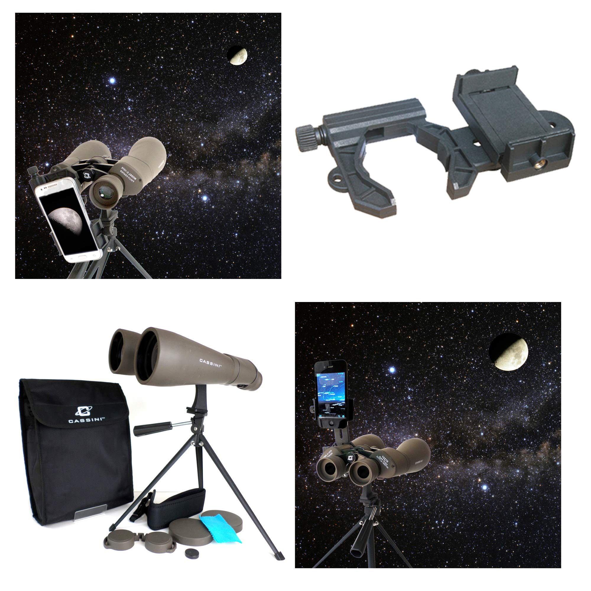 Cassini 15x70mm Astronomy Binoculars with Tripod Stand, Carrying Case & Smartphone Adapter - Perfect for Stargazing, Bird Watching & Long Distance Observation