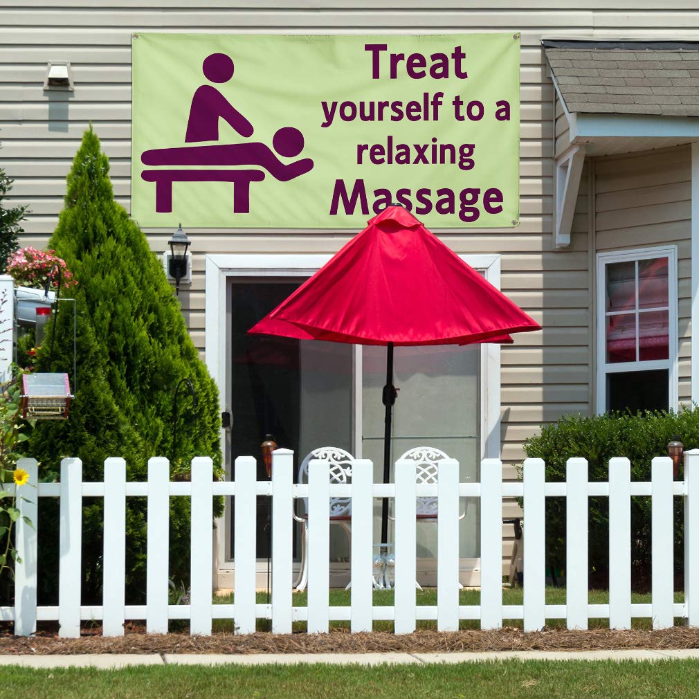Premium Vinyl Banner - 24x48 Inches, Weatherproof & Durable for Outdoor Use - Business, Yard & Industrial Signs - Relaxing Massage Theme with Lavender Design - 4 Grommets for Easy Hanging - Perfect for Spas, Retail Stores & Outdoor Events