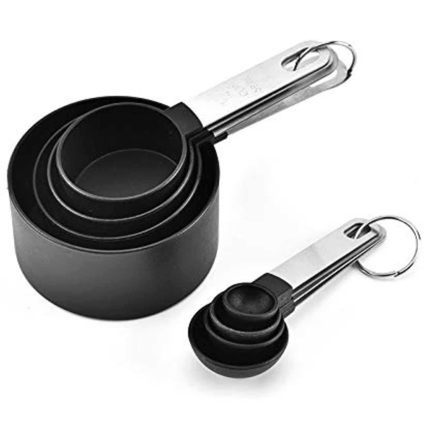 MobFest® 8-Piece Stainless Steel Measuring Cups and Spoons Set - Food Grade, BPA Free, Engraved Measurements, Dishwasher Safe, Rustproof & Odorless - Perfect for Baking, Cooking & Meal Prep (Black)