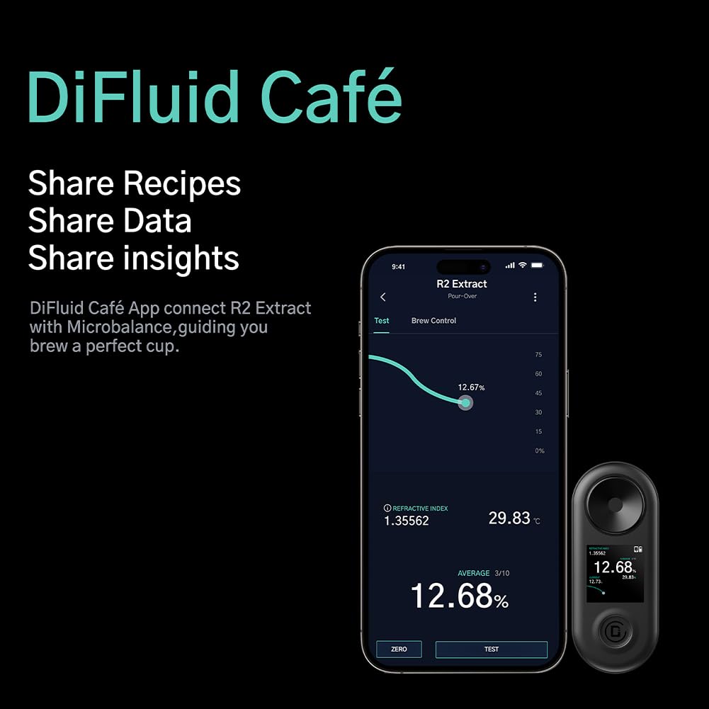 DiFluid R2 Extract Digital Brix Refractometer for Coffee - 0-30% TDS Range, 0.03% Accuracy, Multi-Test Modes with OTA Updates & DiFluid Café APP | Perfect for Coffee Brewing, Roasting, and Quality Control in Cafés & Home Use