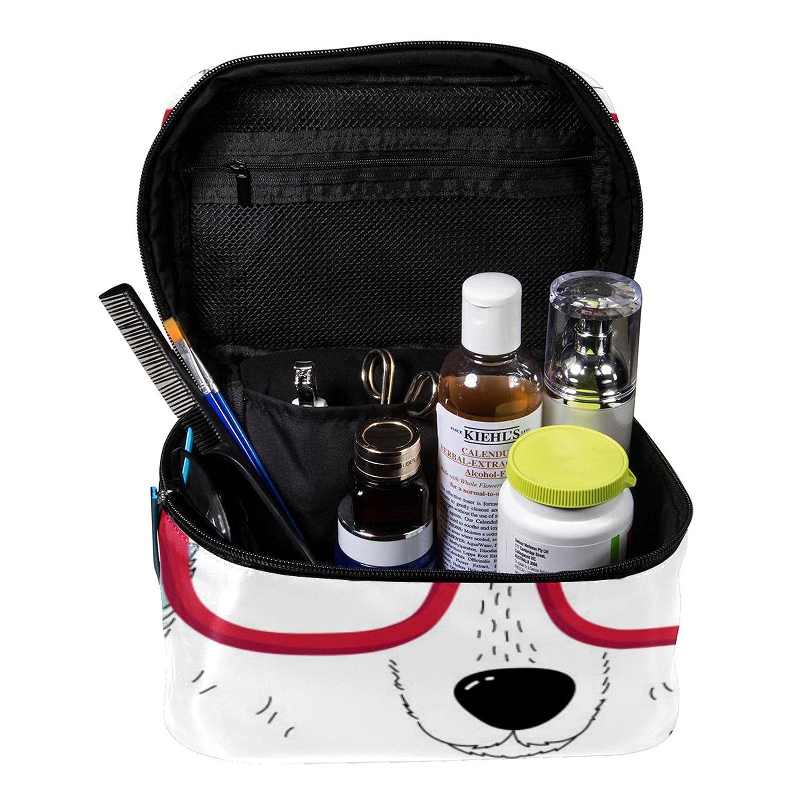 Stylish Polar Bear with Glasses Travel Makeup Bag - Large Cosmetic Organizer with Zipper for Women & Girls | Perfect for Travel, Gym & Daily Essentials Storage