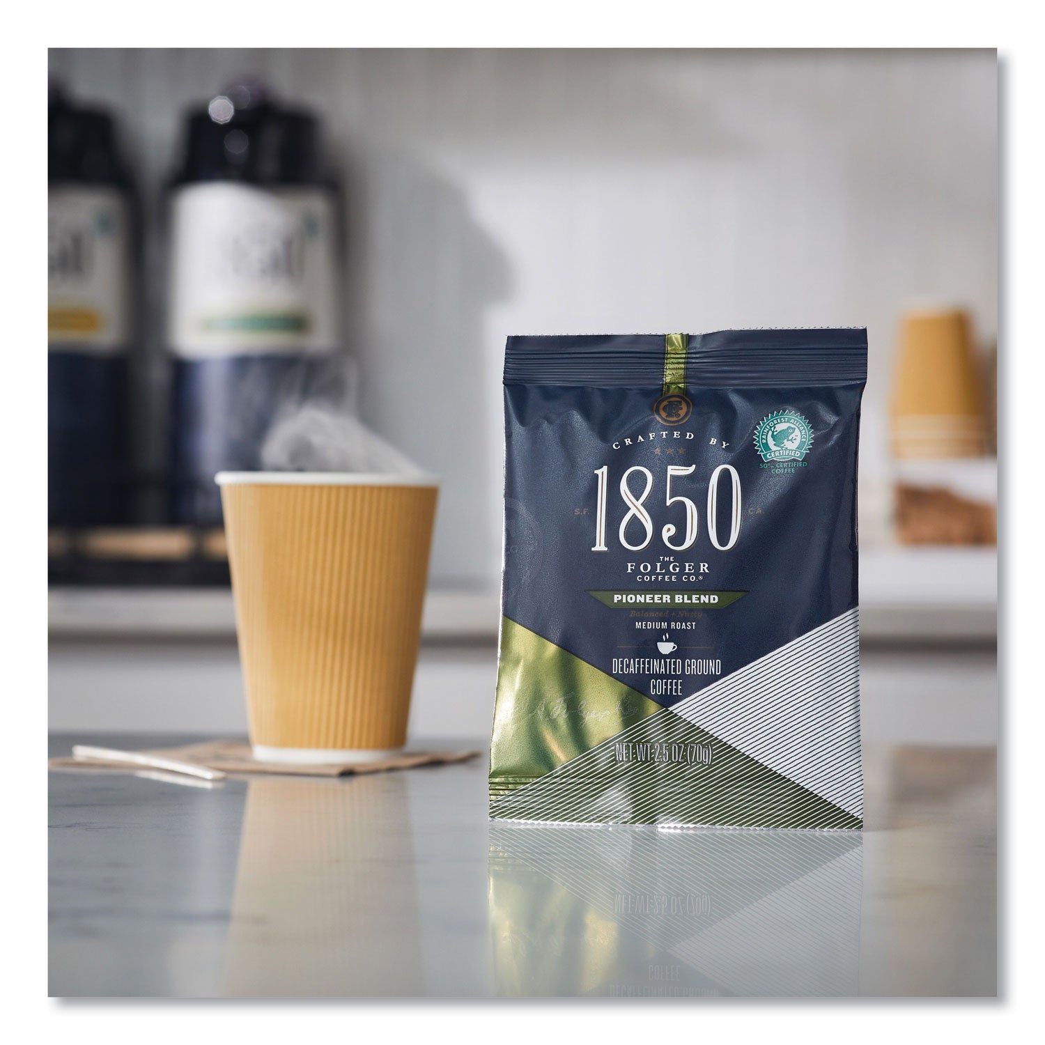 1850 Coffee Fraction Packs - Pioneer Blend Decaf Medium Roast (2.5 Oz, 24 Packs/Carton) | Perfect for Office, Camping & Travel | Single Serve Convenience | Specialty Coffee for Home & On-The-Go