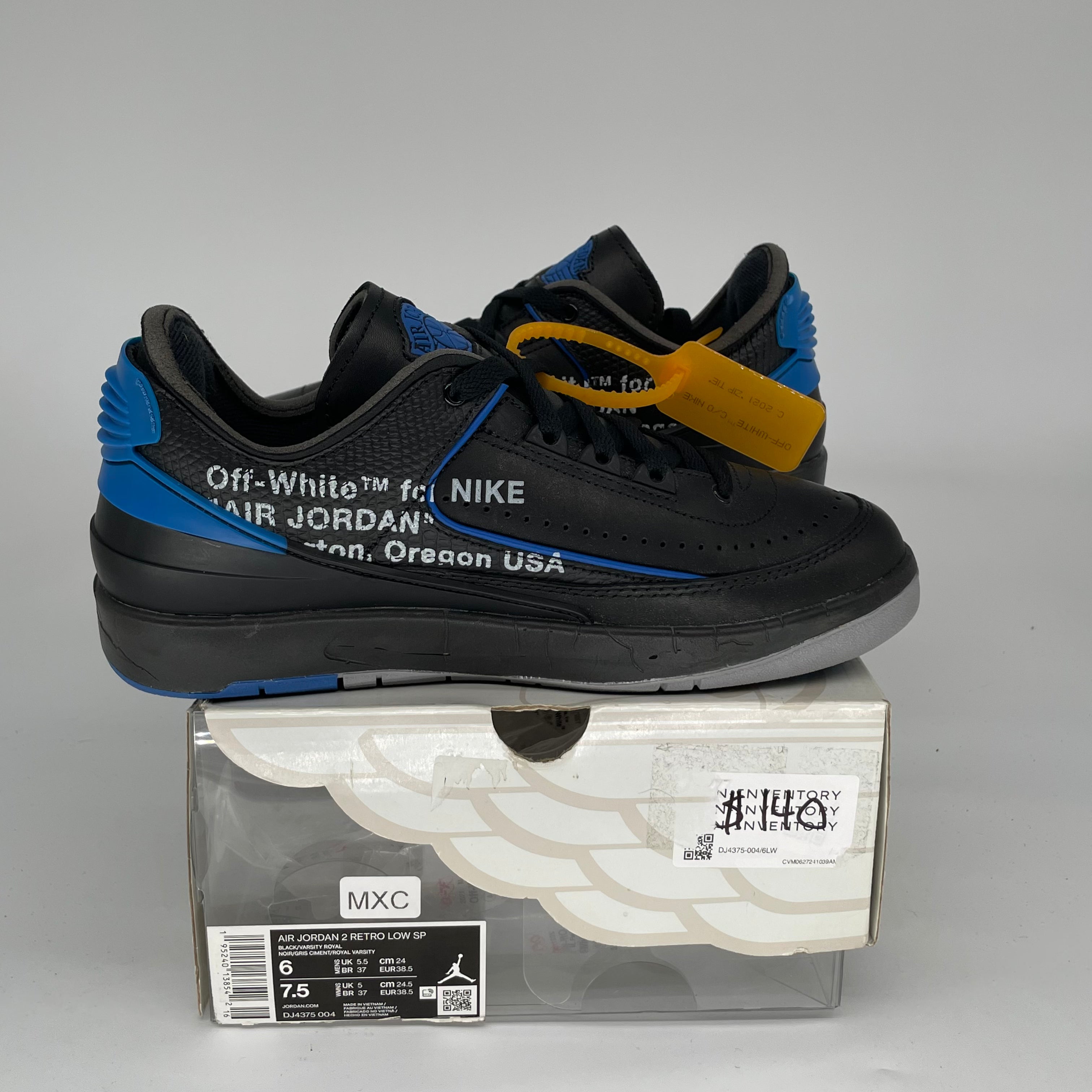 Original Air Jordan 2 Low Off-White Black Blue Men's Basketball Shoes Size 6 DJ4375-004 - Perfect for Streetwear, Sneaker Collecting & Casual Fashion
