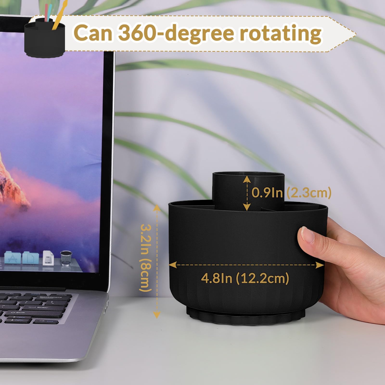 SKYDUE 360 Degree Rotating Pencil Pen Holder - Dual-Purpose Desk Organizer with 5 Slots | Office & School Supplies | Perfect for Desk Organization, Home Office Decor, and Study Room Accessories