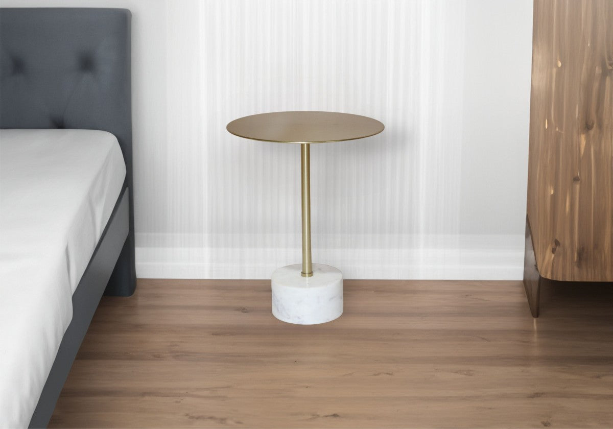 Modern Accent Table - White & Gold Finish, Small Side Table for Living Room, Bedroom, or Entryway - Perfect for Home Decor & Storage