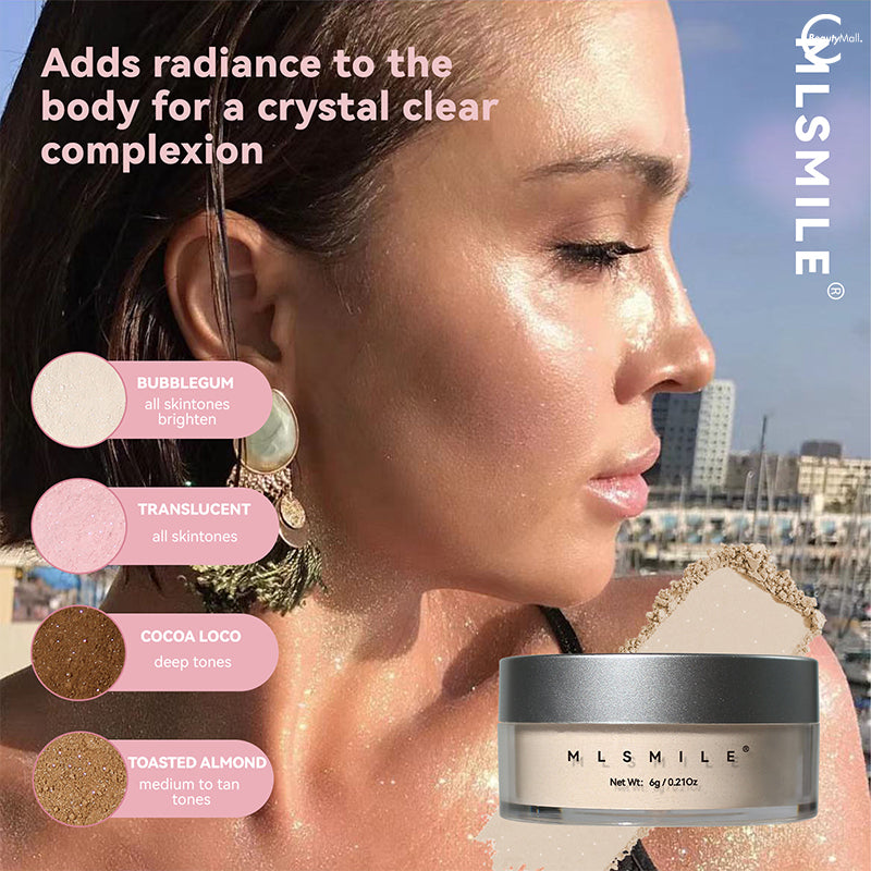 MLSMILE Shimmering Setting Powder - Translucent Loose Finishing Powder for Face, Oil Control & Pore Minimizing - Perfect for Makeup Setting, Baking & All-Day Wear (0.35oz) | Great for Daily Use, Special Occasions & Photography Makeup