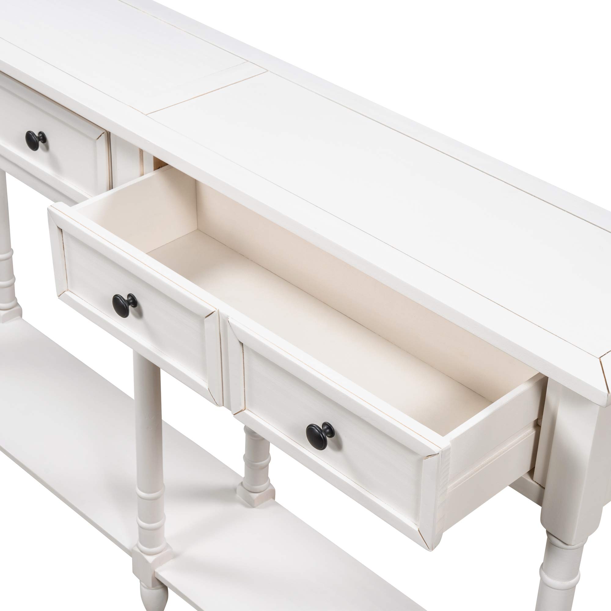 Quarte Rustic Wood Console Table with 2 Storage Drawers & Bottom Shelf - Entryway Sofa Table for Living Room, Hallway | Easy Assembly Farmhouse Decor (Ivory) | Perfect for Small Space Organization & Home Decor