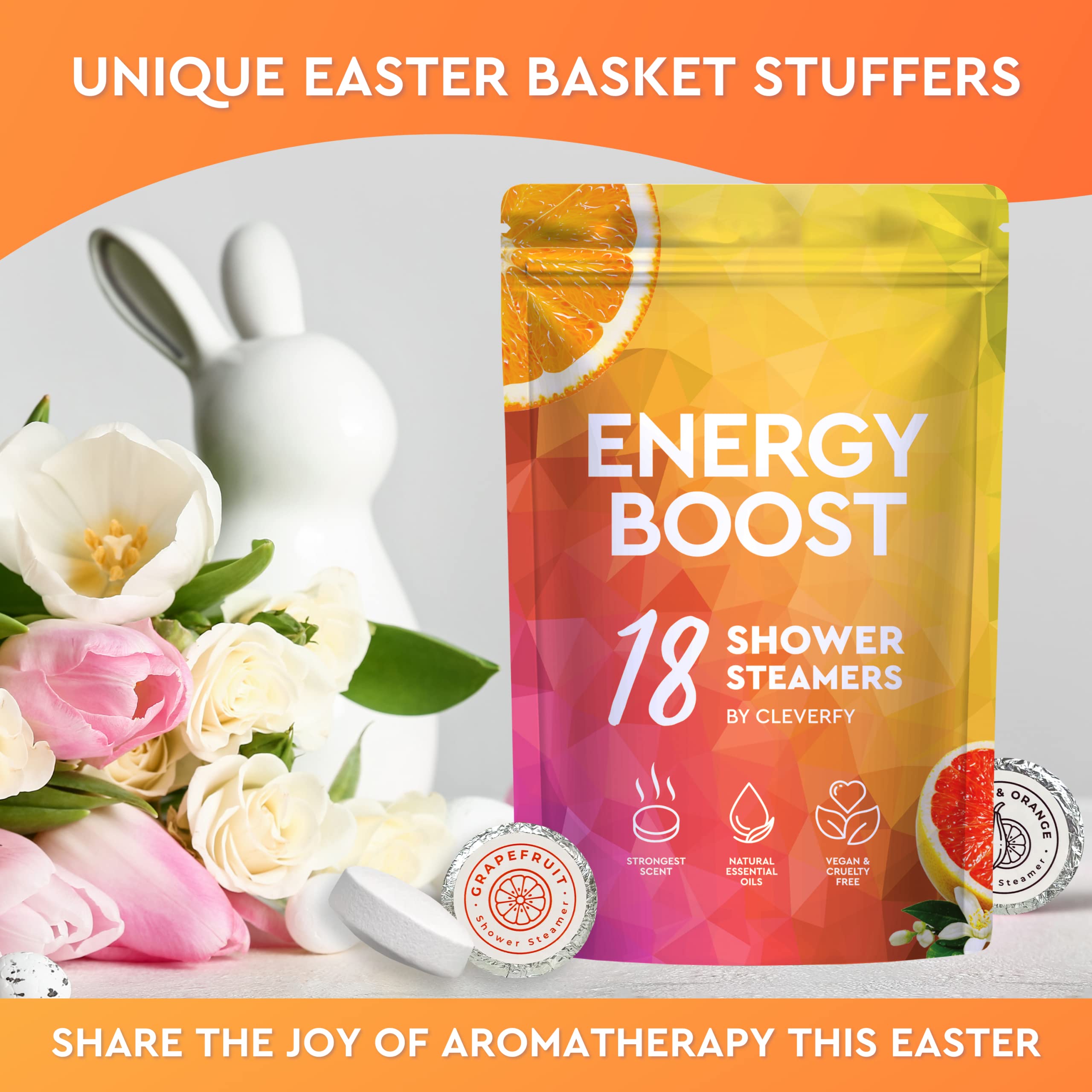 Cleverfy Aromatherapy Shower Steamers - Citrus Essential Oil Shower Bombs, Set of 18 for Relaxation & Stress Relief | Perfect for Bath, Spa & Self-Care