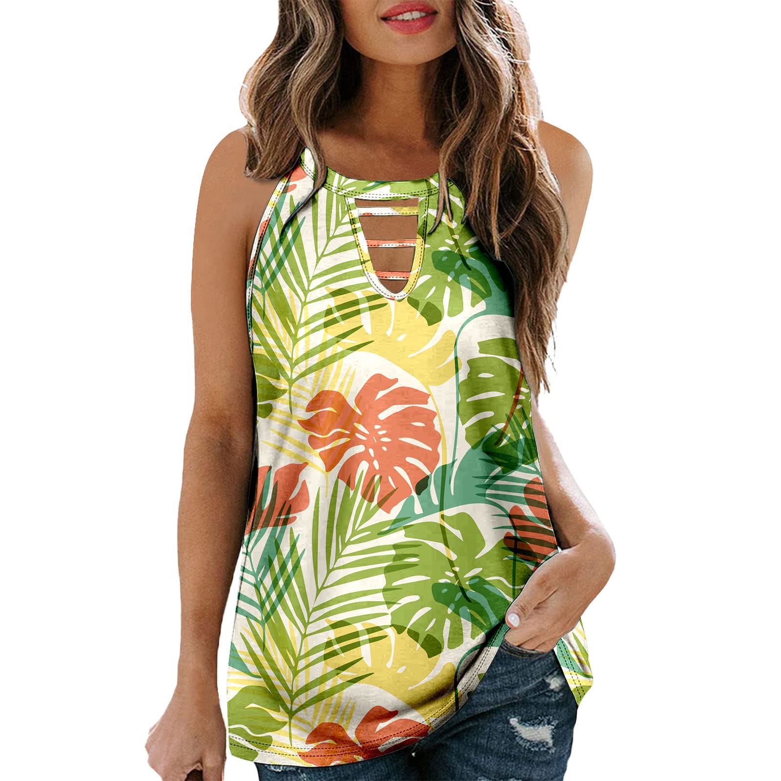 Women's Summer Casual Sleeveless Floral Printed Hollow-Out Tank Top - Elegant Black Compression Shirt for Beach, Party & Daily Wear
