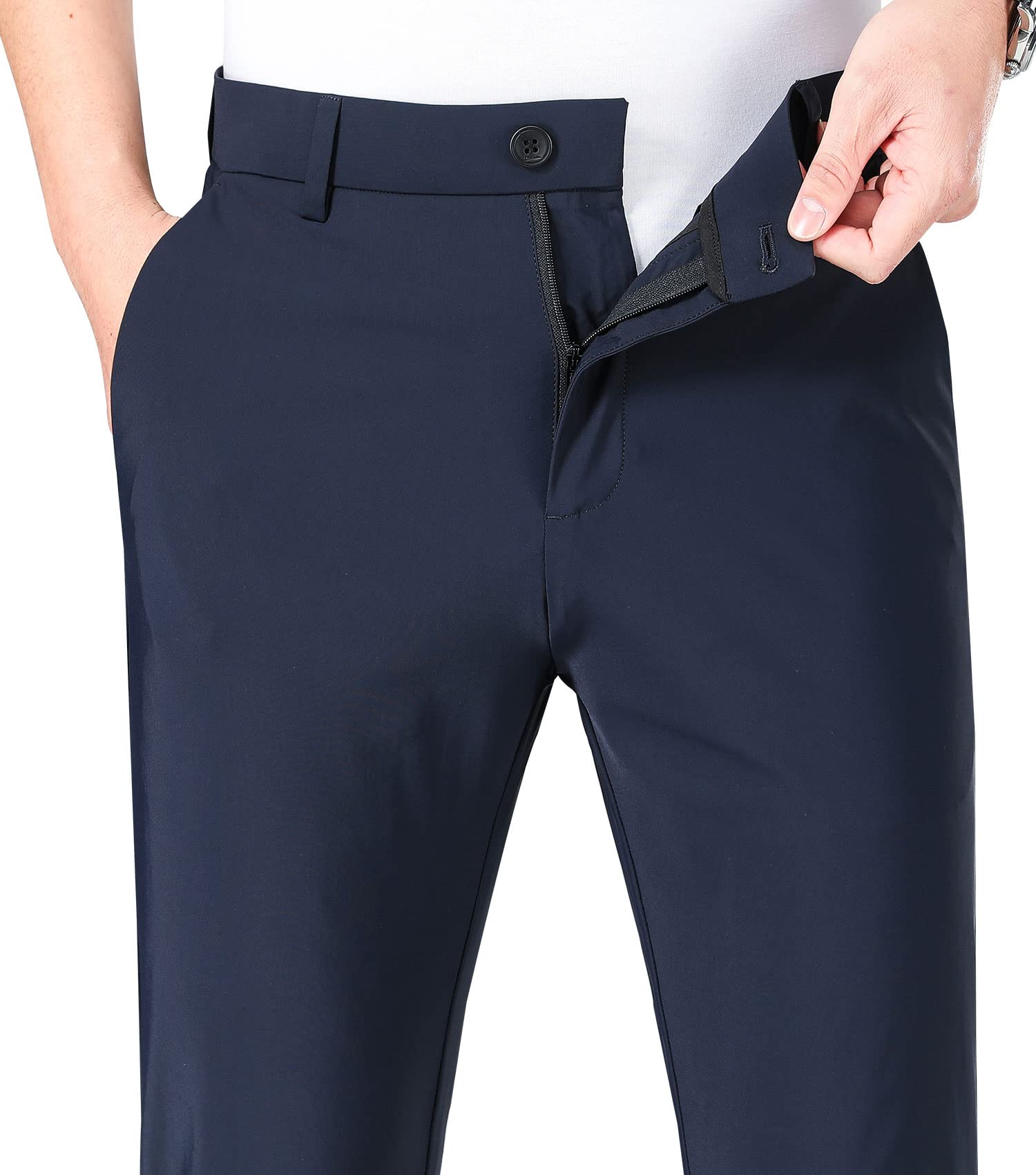 LUSHENUNI Men's Slim Fit Stretch Golf Pants - High Performance Ice Silk Dress Pants with Expandable Waist for Comfort & Mobility | Perfect for Golfing, Office Wear & Casual Outings