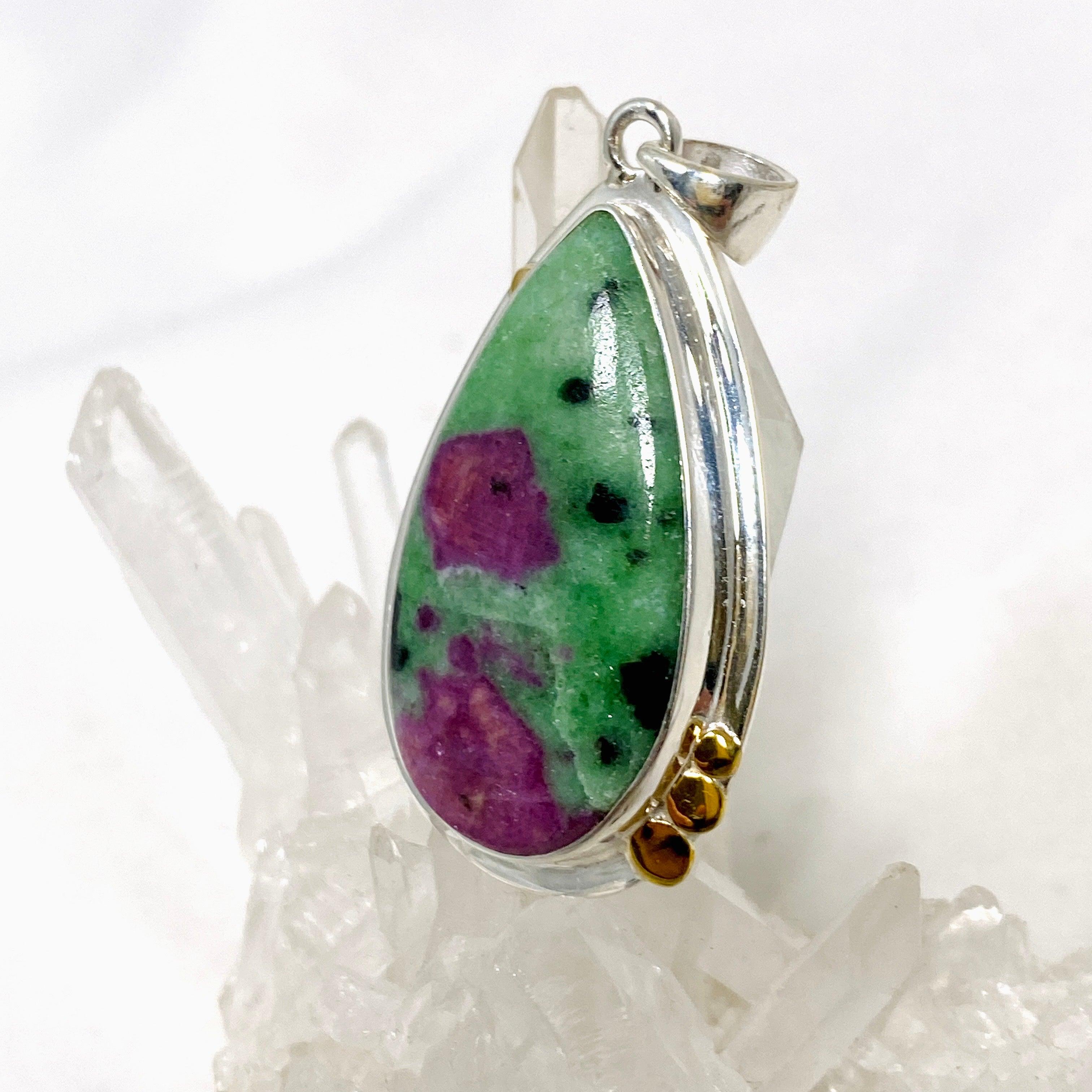 Natural Ruby in Zoisite Teardrop Pendant Necklace - Handcrafted Sterling Silver Jewelry KPGJ4494 | Perfect for Spiritual Healing, Meditation & Elegant Occasions
