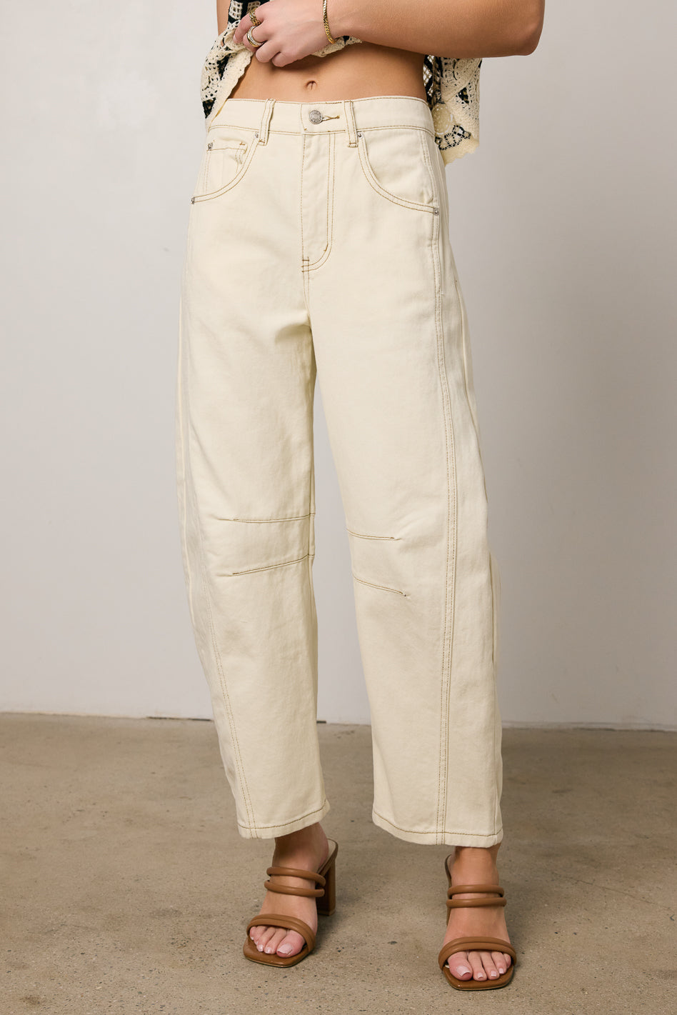 Lisette High Waist Barrel Jeans for Women - Cream Wash Stretch Denim Pants - Casual & Comfortable Fit for Everyday Wear, Office, and Date Night