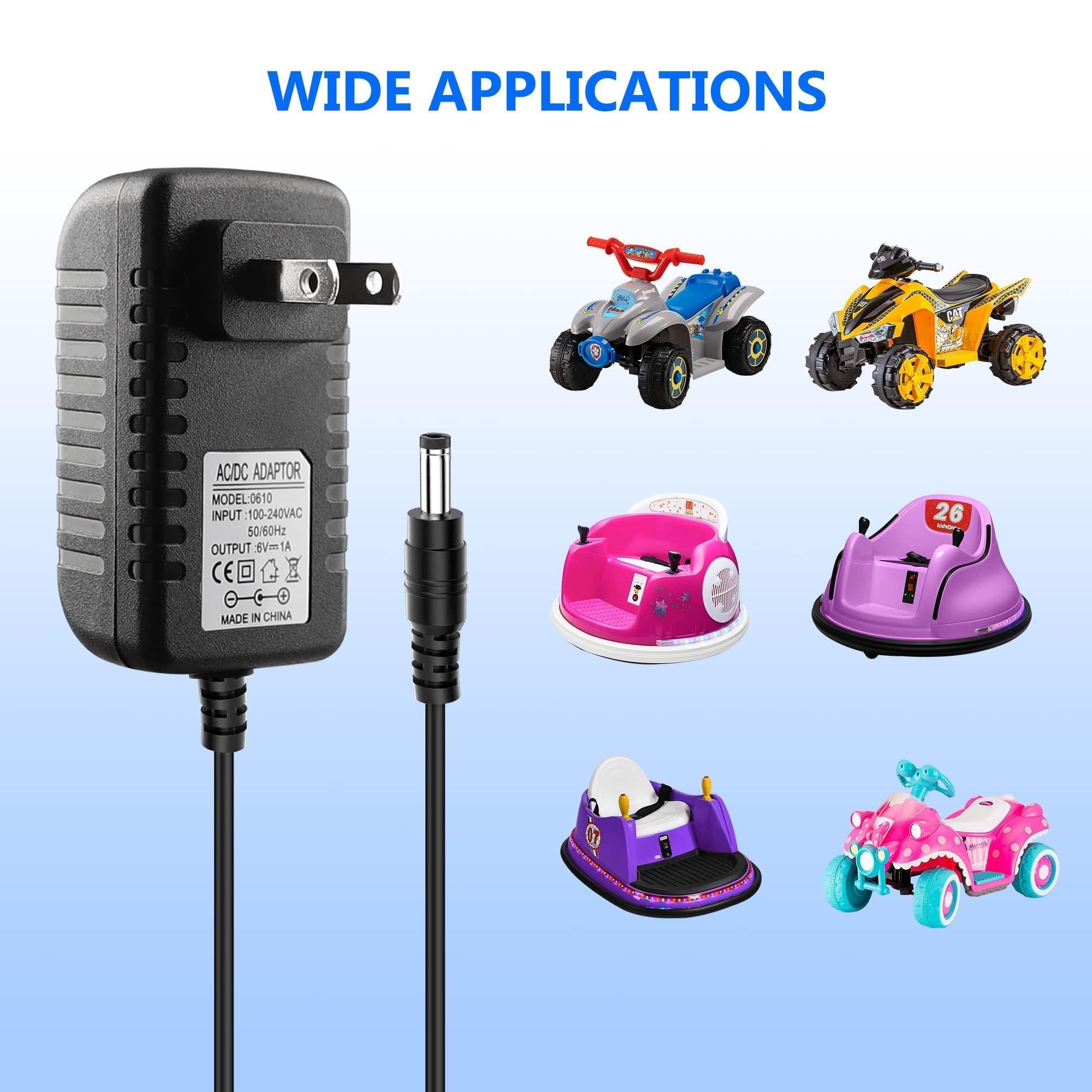 6V 1A Battery Charger for Kids Ride-On Toys - Compatible with Hello Kitty SUV, Kid Trax, Toddler Quad & ATV Electric Vehicles - Perfect for Home, Playground & Outdoor Use