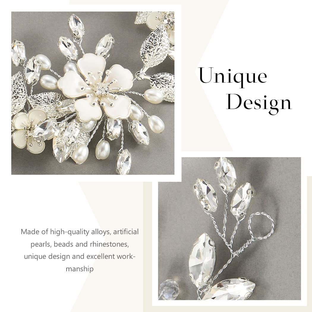 Elegant Crystal Pearl Bridal Hair Accessories for Women - Silver Wedding Headpiece Flower Bride Headband for Girls | Perfect for Weddings, Prom, Parties & Special Occasions