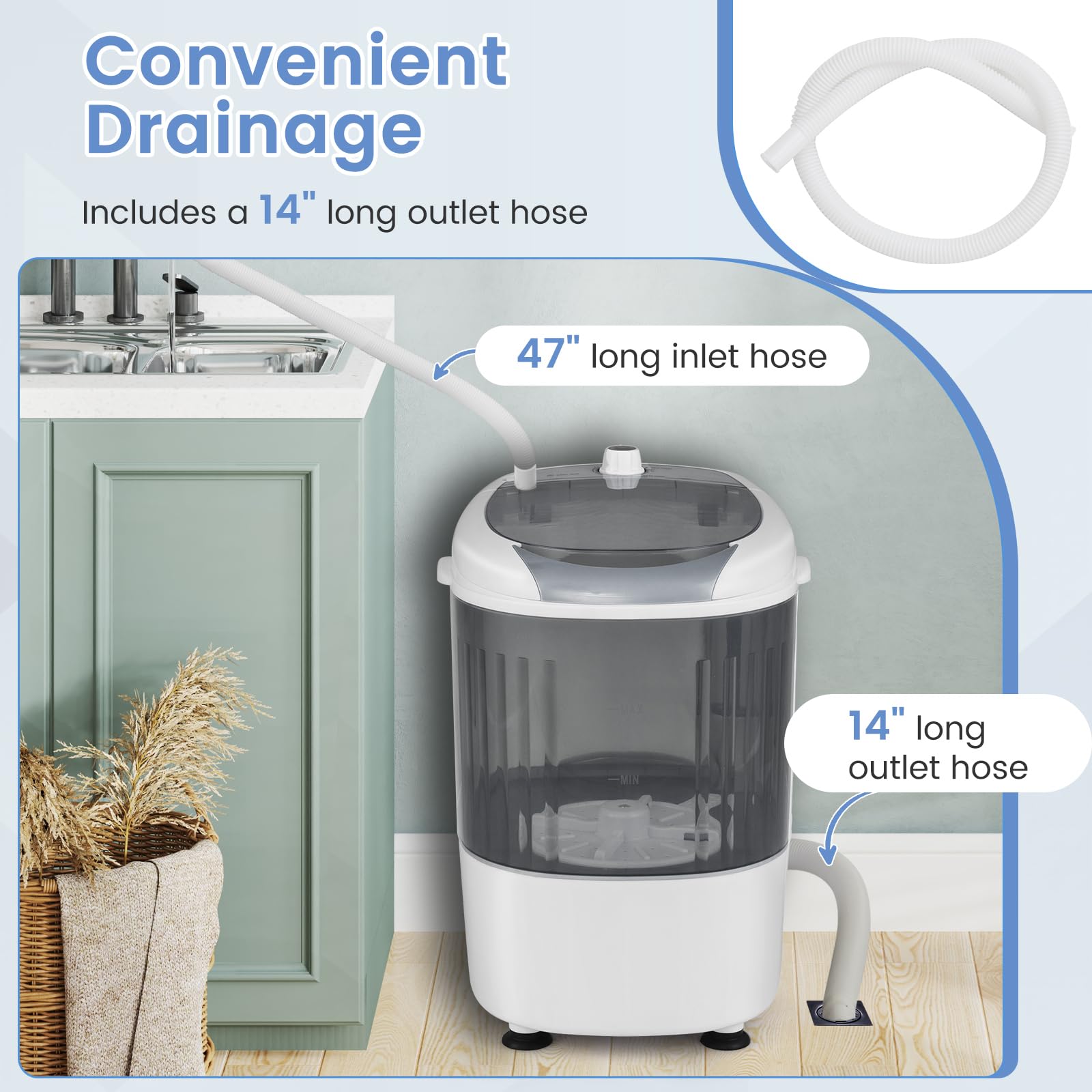 ARLIME 5.5LBS Mini Washer Dryer Combo - Compact Semi-Automatic Washing Machine with Drain Hose & Spin Tub - Portable Laundry Solution for Apartments, Dorms, RVs & Camping (Grey) - Perfect for Small Spaces & Travel Use