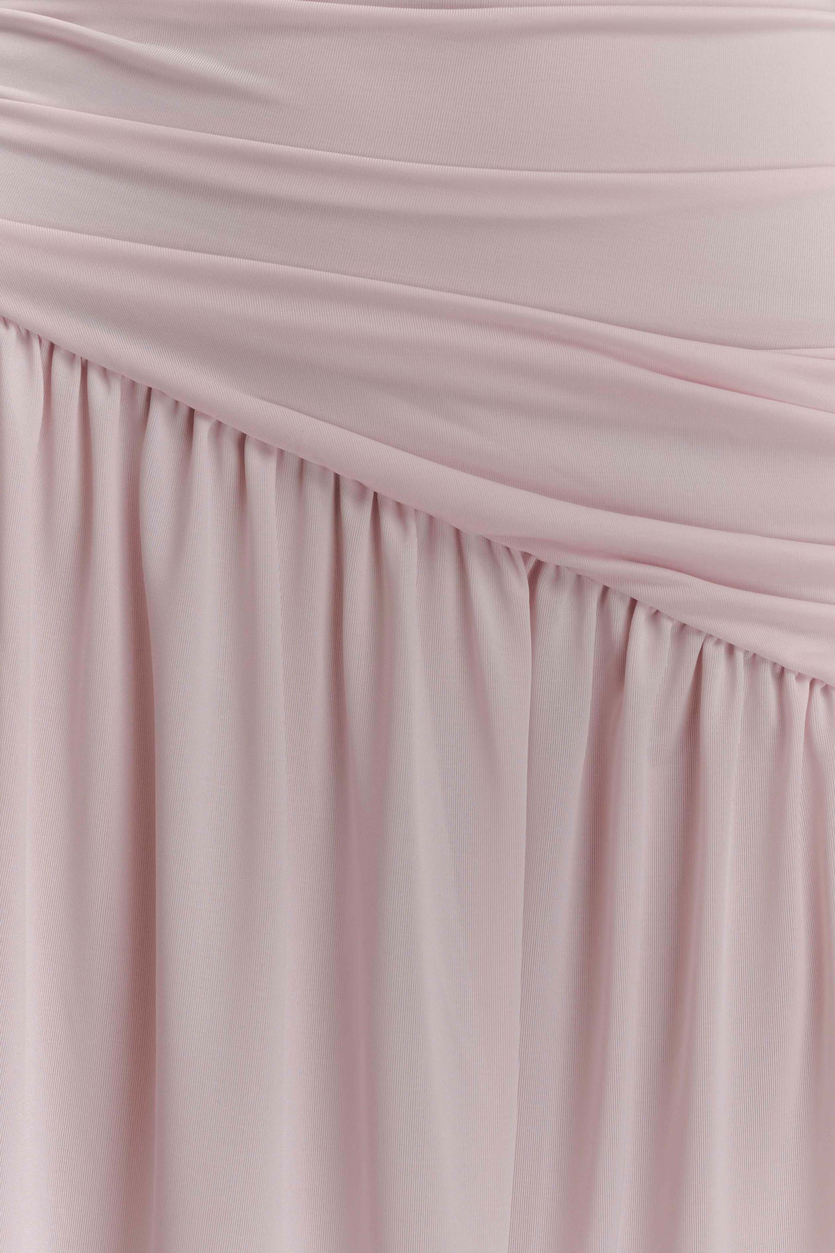 Bex Strapless Slinky Maxi Dress with High Leg Split - Pale Pink | Elegant Evening Gown for Weddings, Parties & Date Nights