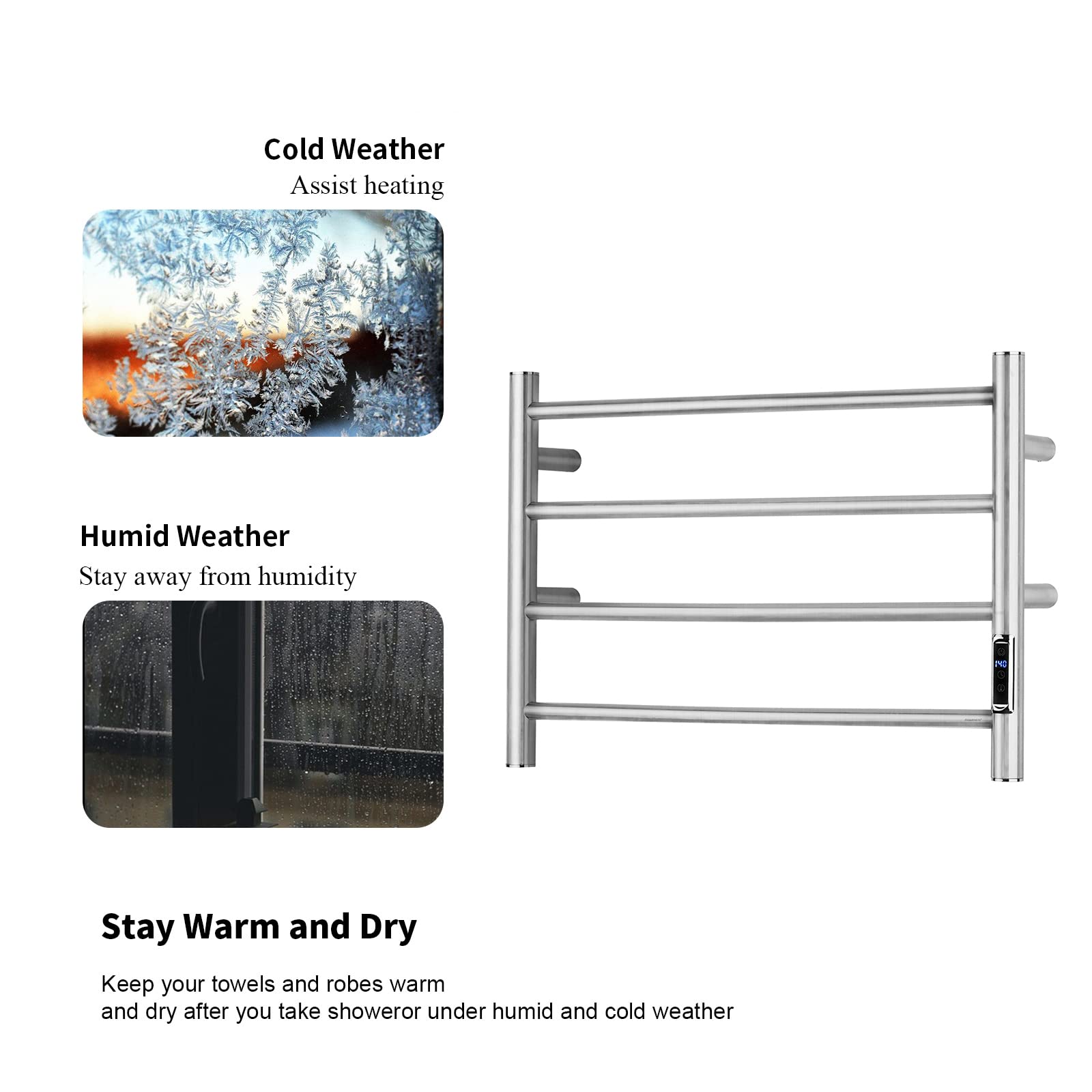 ETW29 Electric Towel Warmer with Timer - Brushed Stainless Steel Wall Mounted Bathroom Heated Towel Rack - Perfect for Spa, Luxury Bathrooms & Cold Weather Comfort