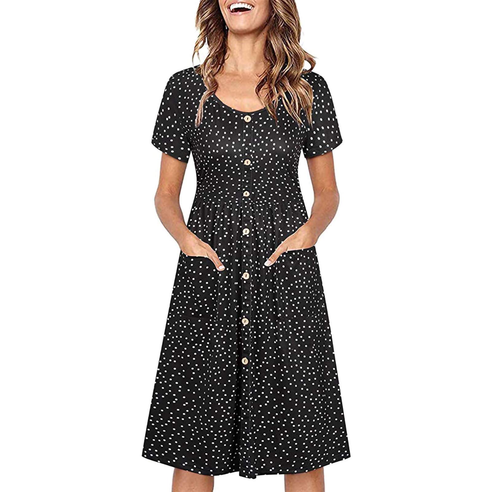 Women's Summer Midi Skater Dress with Button Down Front - Flattering A-Line Fit for Casual, Office & Date Nights - Plus Size Available