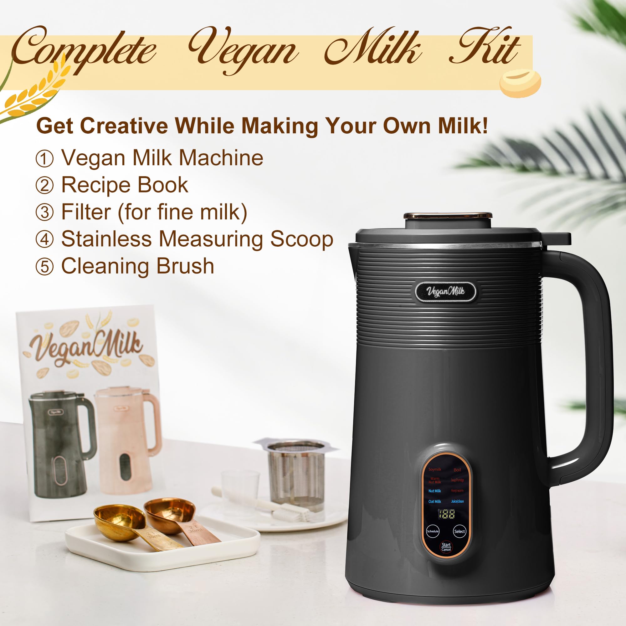 8-in-1 Plant-Based Milk Maker Machine - Almond, Soy, Oat & Nut Milk Maker with Soup Function | Perfect for Vegan, Dairy-Free & Healthy Homemade Milk | Kitchen, Home & Office Use