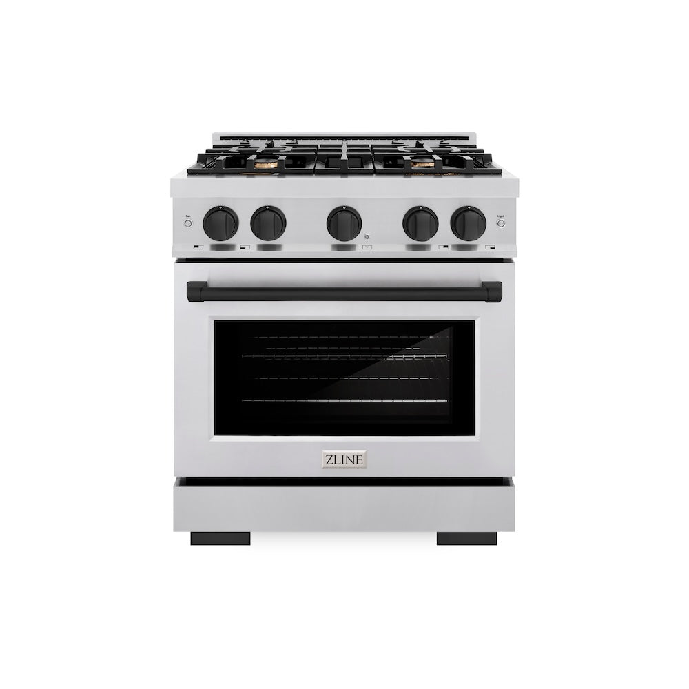 ZLINE Autograph Edition 30-inch 4.2 cu. ft. Gas Range with 4 Burner Cooktop & Convection Oven - Stainless Steel with Matte Black Accents (HGRZ 30 MB) - Perfect for Modern Kitchens and Professional Cooking