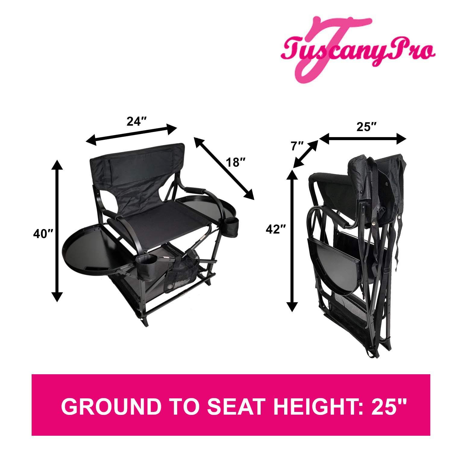 Portable Makeup Chair with Storage Cart - 25 Inch Adjustable Height for Salon, Bridal, Home & Professional Use - Includes Carry Bag for Travel & Events
