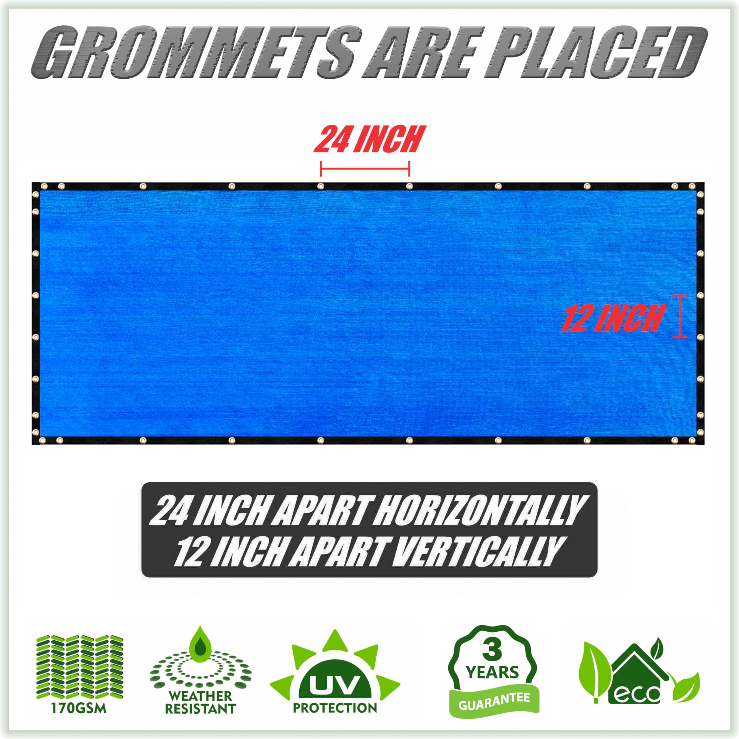 ColourTree 8' x 18' Custom Size Blue Shade Cloth with Grommets - 90% UV Block, Heavy-Duty Mesh Fabric Tarp for Sun Protection | Perfect for Dog Kennel Covers, Privacy Fence Screens, Greenhouses, Chicken Coops & Pet Playpens | Outdoor, Garden & Patio Use