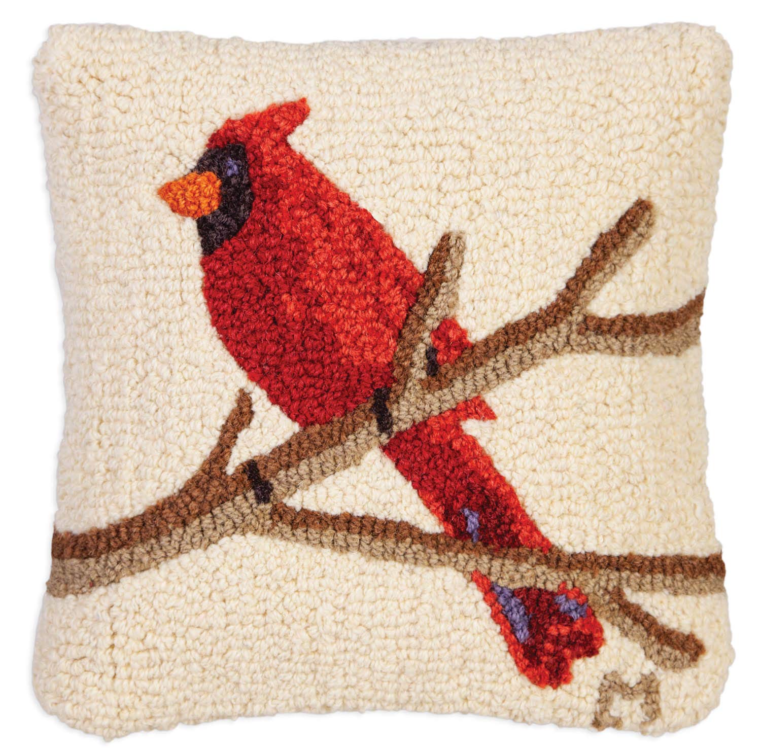 Handmade Cardinal Bird Wool Throw Pillow 14x14 Inches - Artist-Designed Wildlife Home Decor for Couch, Bed & Nursery - Low Maintenance Nature-Themed Accent Pillow - Perfect for Living Room, Cabin or Bird Lover's Gift