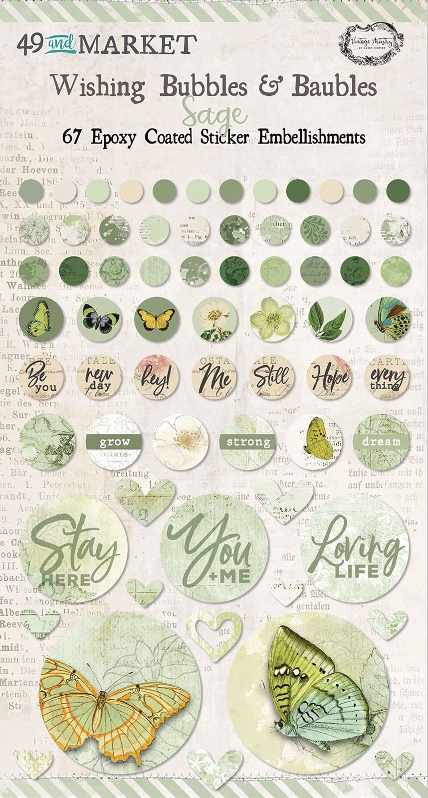 49 AND MARKET Sage Epoxy Coated Wishing Bubbles & Baubles - 67 Pieces per Package - DIY Home Decor, Wedding Centerpieces, Party Favors, Gift Wrapping Embellishments