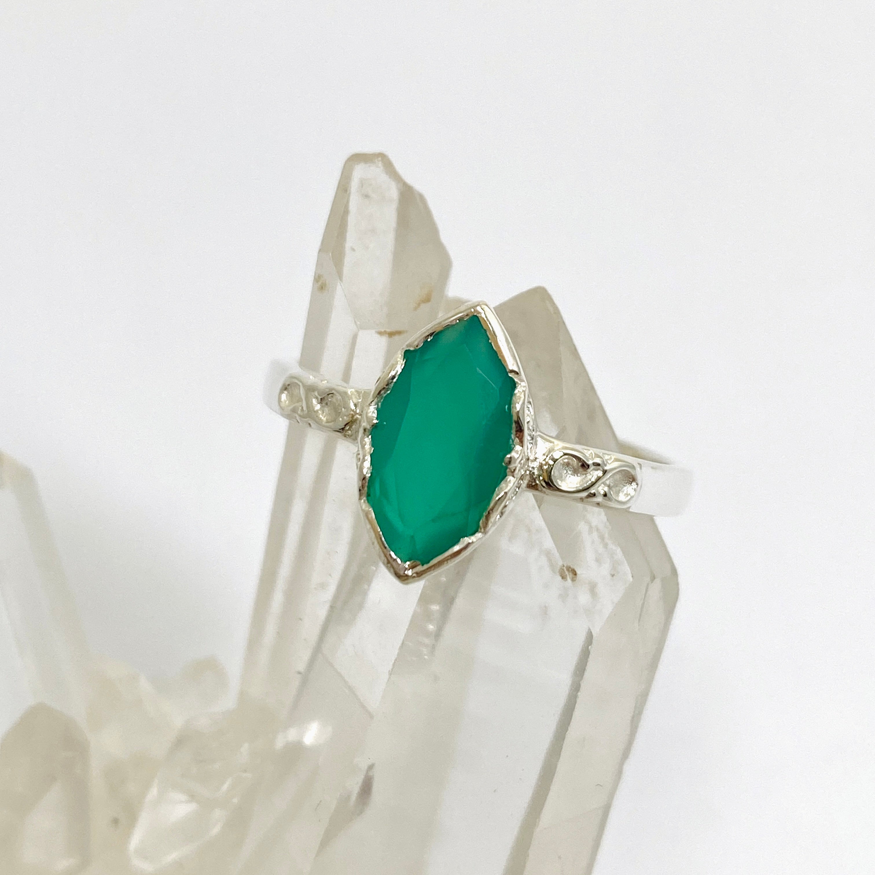 Green Chalcedony Faceted Marquise Ring R3726 - Elegant Jewelry for Women, Perfect for Weddings, Parties & Special Occasions