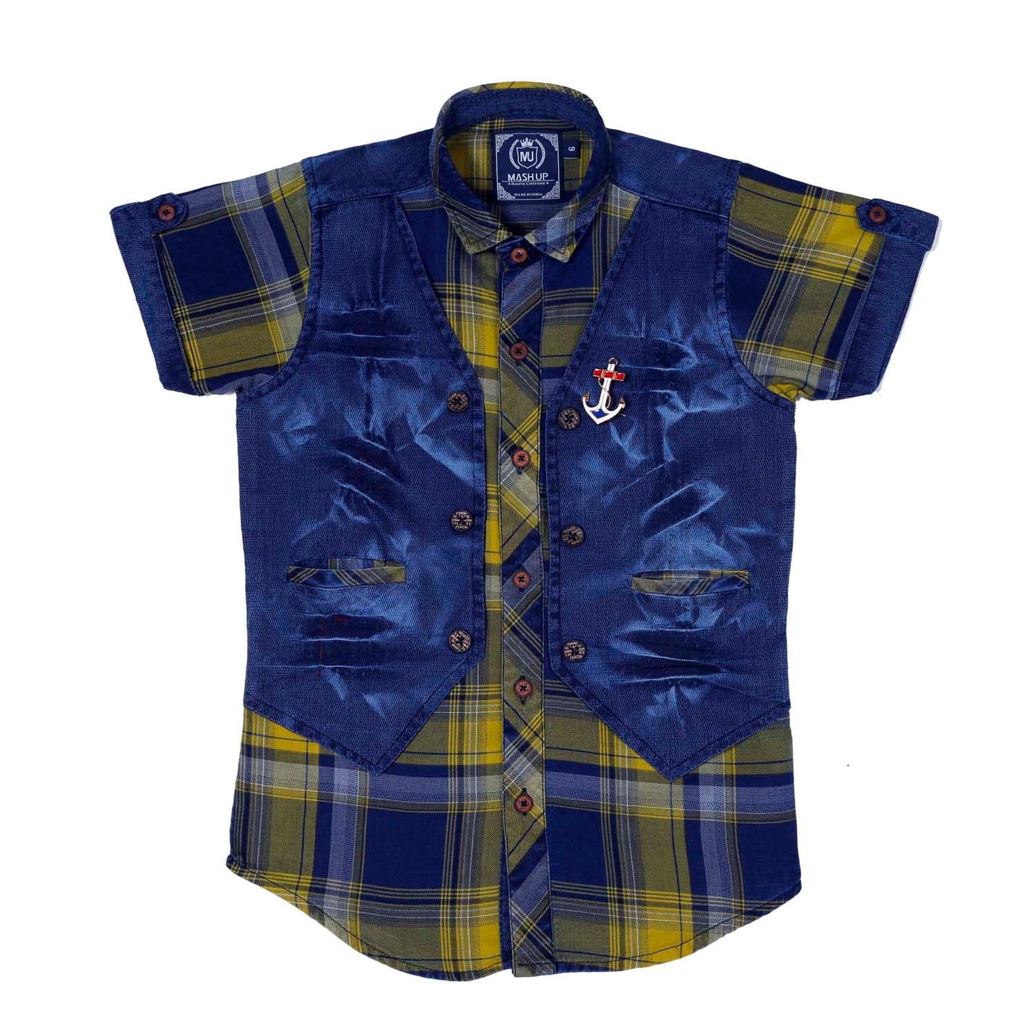Stylish Mashup Denim & Checkered Casual Shirt for Men & Women | Trendy Plaid Button Down Top for Streetwear, Date Night & Outdoor Activities