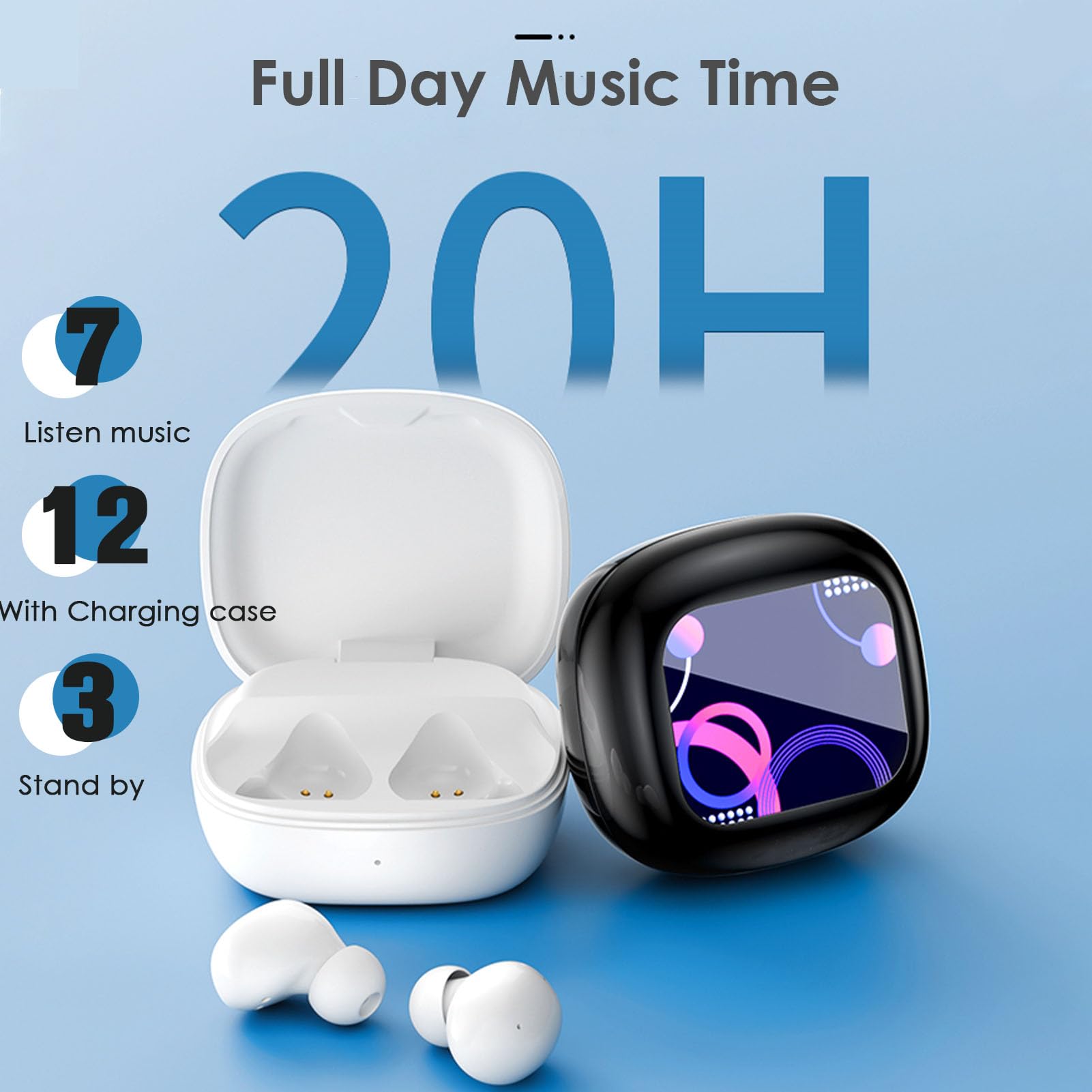 Wireless Bluetooth Earbuds with ANC Noise Cancellation & Touch Screen - IPX7 Waterproof, Long Battery Life, Compact Design - Perfect for Workouts, Commuting & Travel
