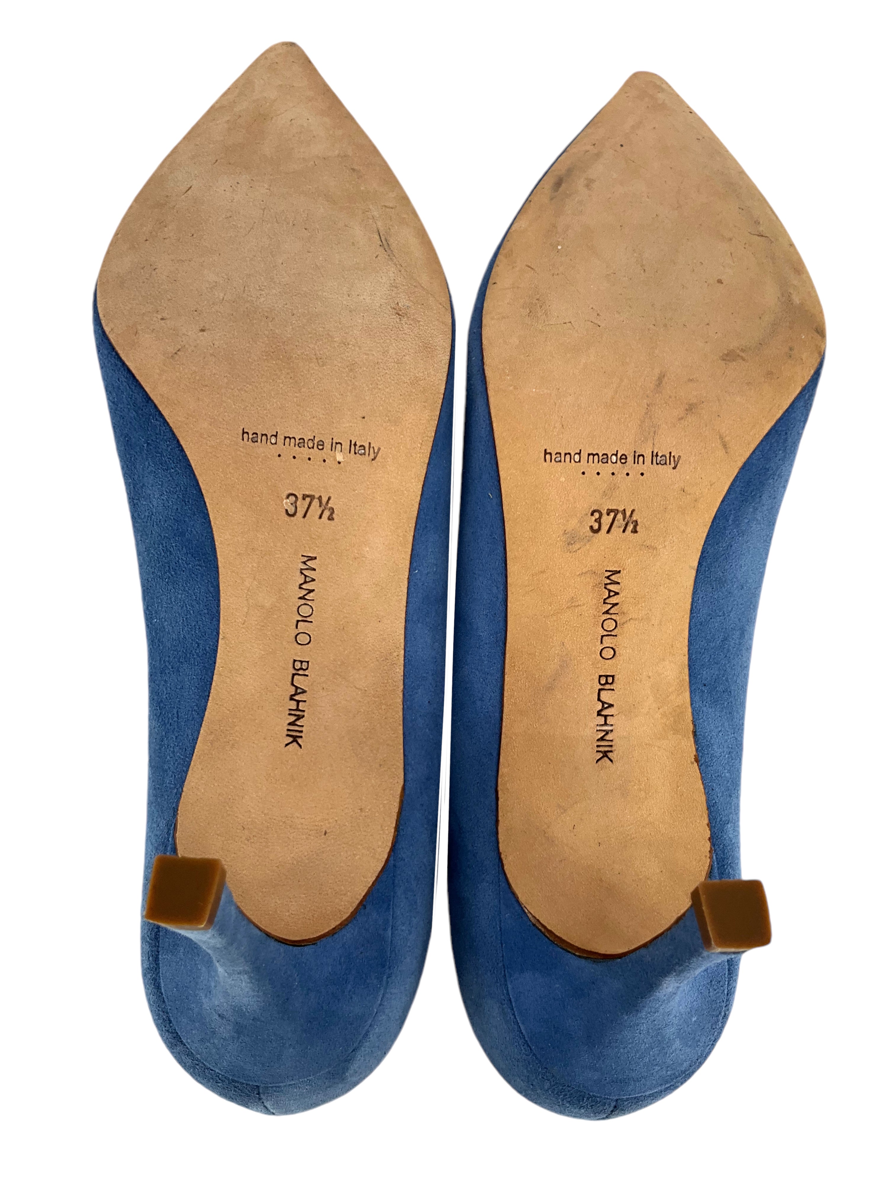 MANOLO BLAHNIK Suede BB Point Toe Pumps Women's Size 7.5 - Elegant High Heels for Wedding, Party & Office Wear
