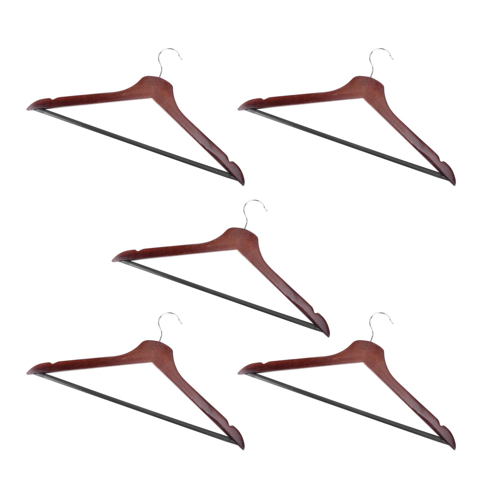 Premium 5-Piece Solid Wood Suit Hangers with Non-Slip Pants Bar - Cabilock Wooden Coat Hangers for Jackets, Dresses & Clothes (43x23x1.2cm) - Perfect for Closet Organization & Luxury Garment Storage