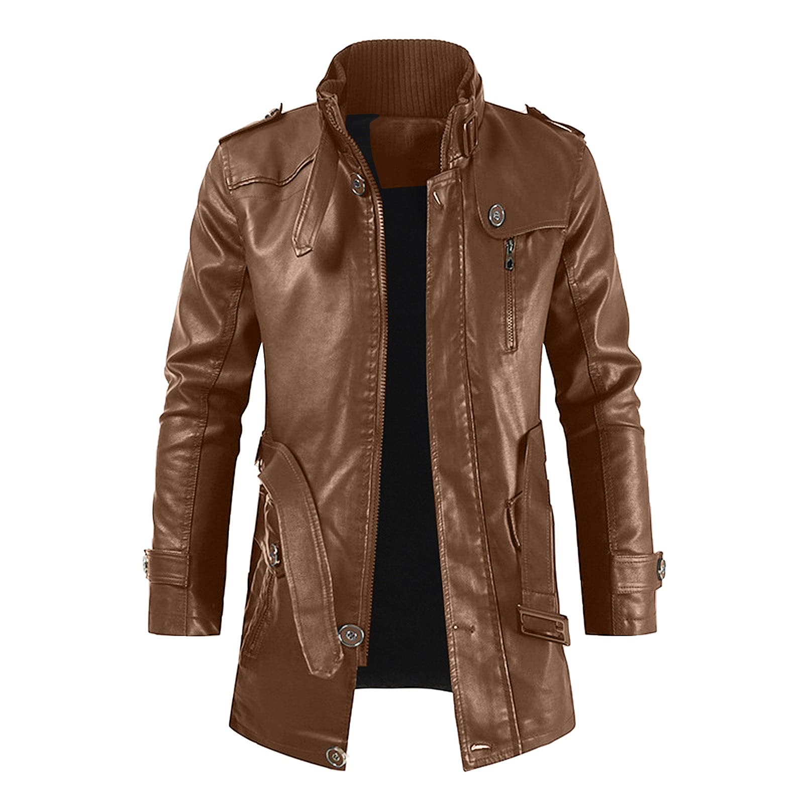 Vintage Men's Leather Motorcycle Jacket - Stand Collar, 4-Pocket Button Down Coat, Regular Fit | Perfect for Biker Rides, Casual Outfits & Retro Fashion Style