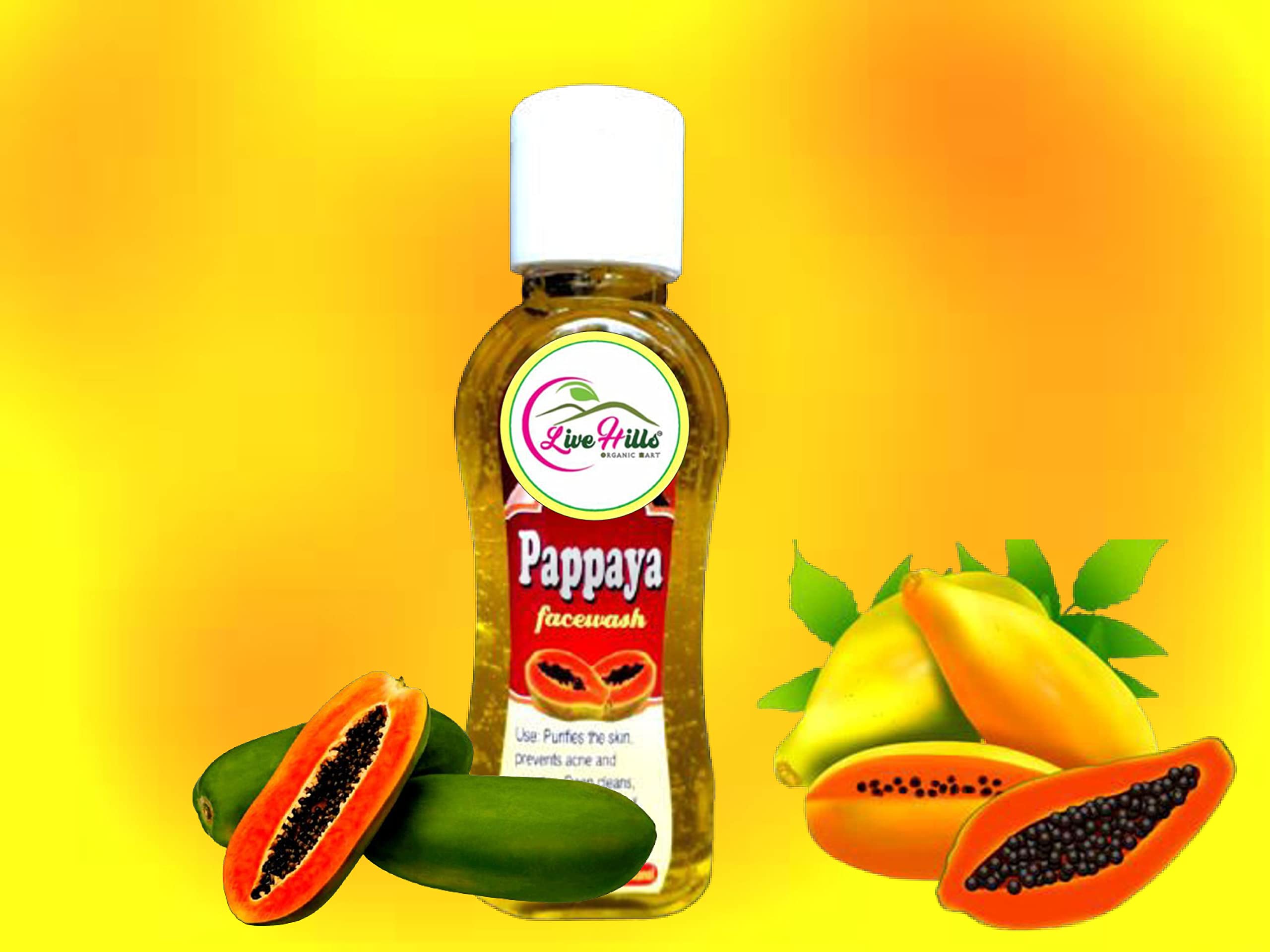 Live Hills Natural Herbal Papaya Face Wash Gel 100ml - Gentle Cleansing for Acne & Glowing Skin | Daily Skincare Routine