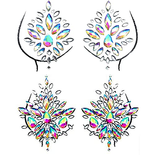 Mermaid Body Gems Stickers - 2 Pack Rainbow Crystal Body Jewelry with Glitter for Music Festivals, Raves, EDM Events, Halloween & EDC - Perfect for Costume Parties, Beach Outings and Photo Shoots