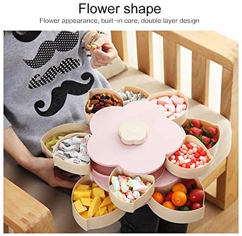 10-Compartment Rotating Petal Snack Tray - Candy Nut Serving Container, Fruit Plate & Food Storage Box - Plastic Display Tray for Parties, Baby Showers & Home Decor (Blue)