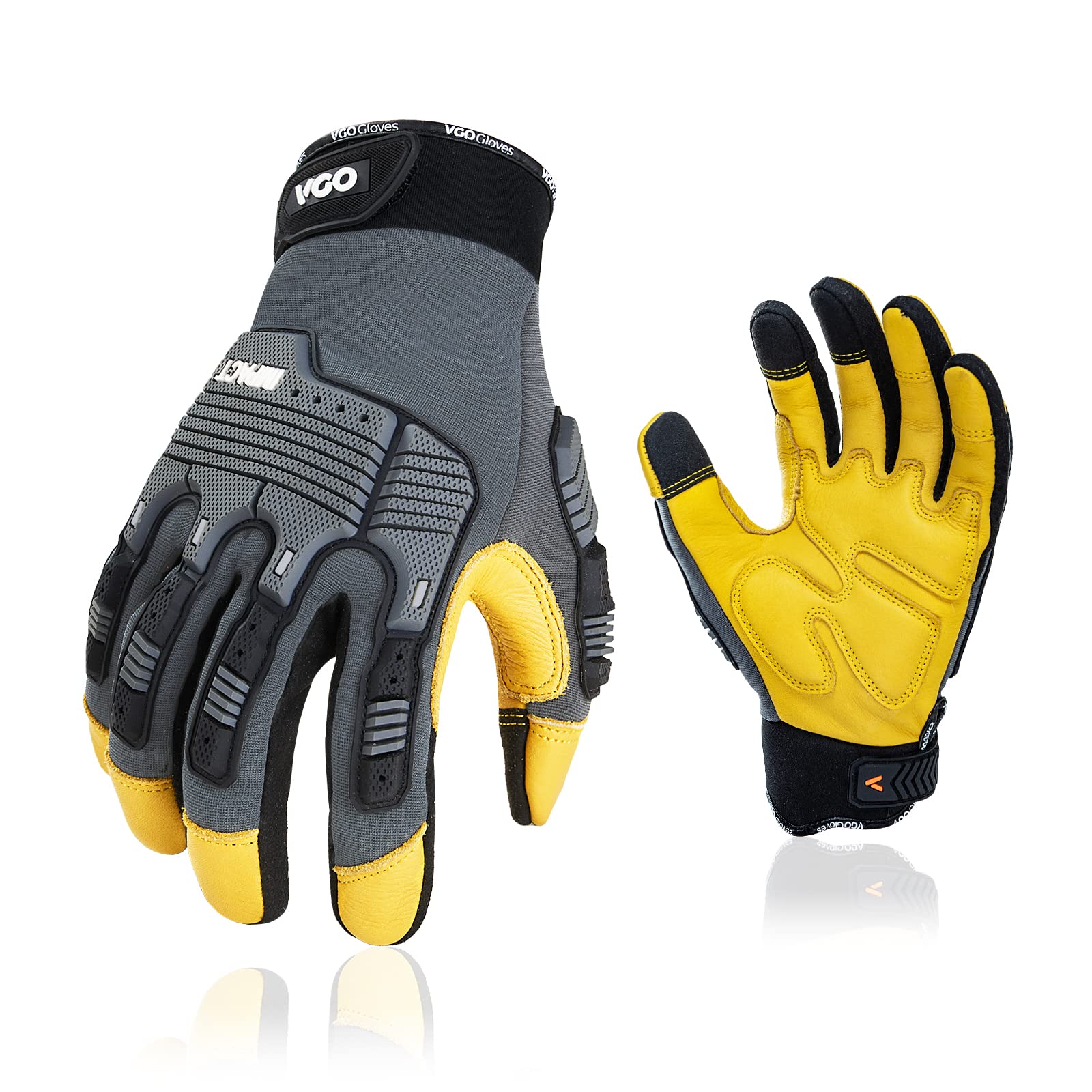 Heavy Duty Leather Work Gloves for Mechanics - Impact Resistant, Anti-Vibration & Water-Repellent Safety Gloves (CA7725) - Ideal for Construction, Automotive Repair & Outdoor Work