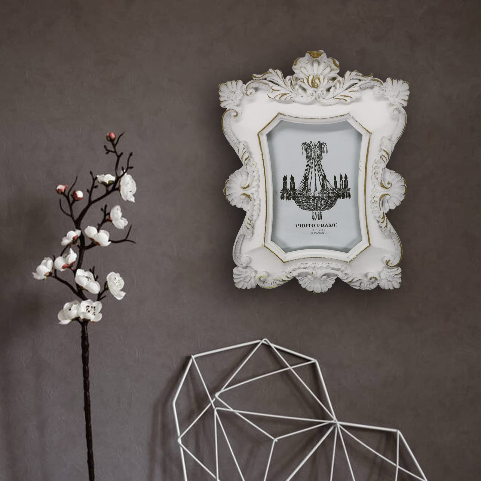 Vintage 2.5x3.5 Photo Frame - Antique White Picture Frame with HD Glass for Wall & Tabletop Display