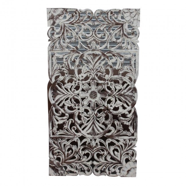 Handcrafted Dynasty Carved Wooden Wall Panel Headboard - Whitewashed Finish for Bedroom Decor | Perfect for Farmhouse, Rustic & Vintage Style Bedrooms