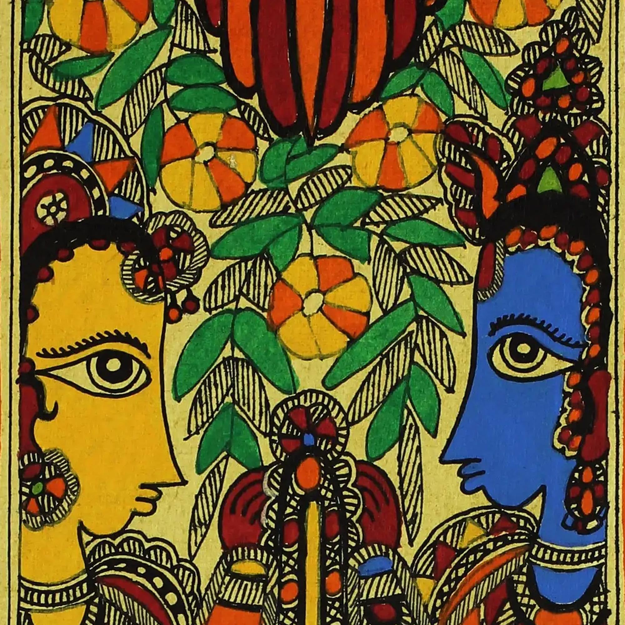Handmade Rama and Sita Union Madhubani Painting from India - Traditional Hindu Art for Home Decor & Spiritual Gifts